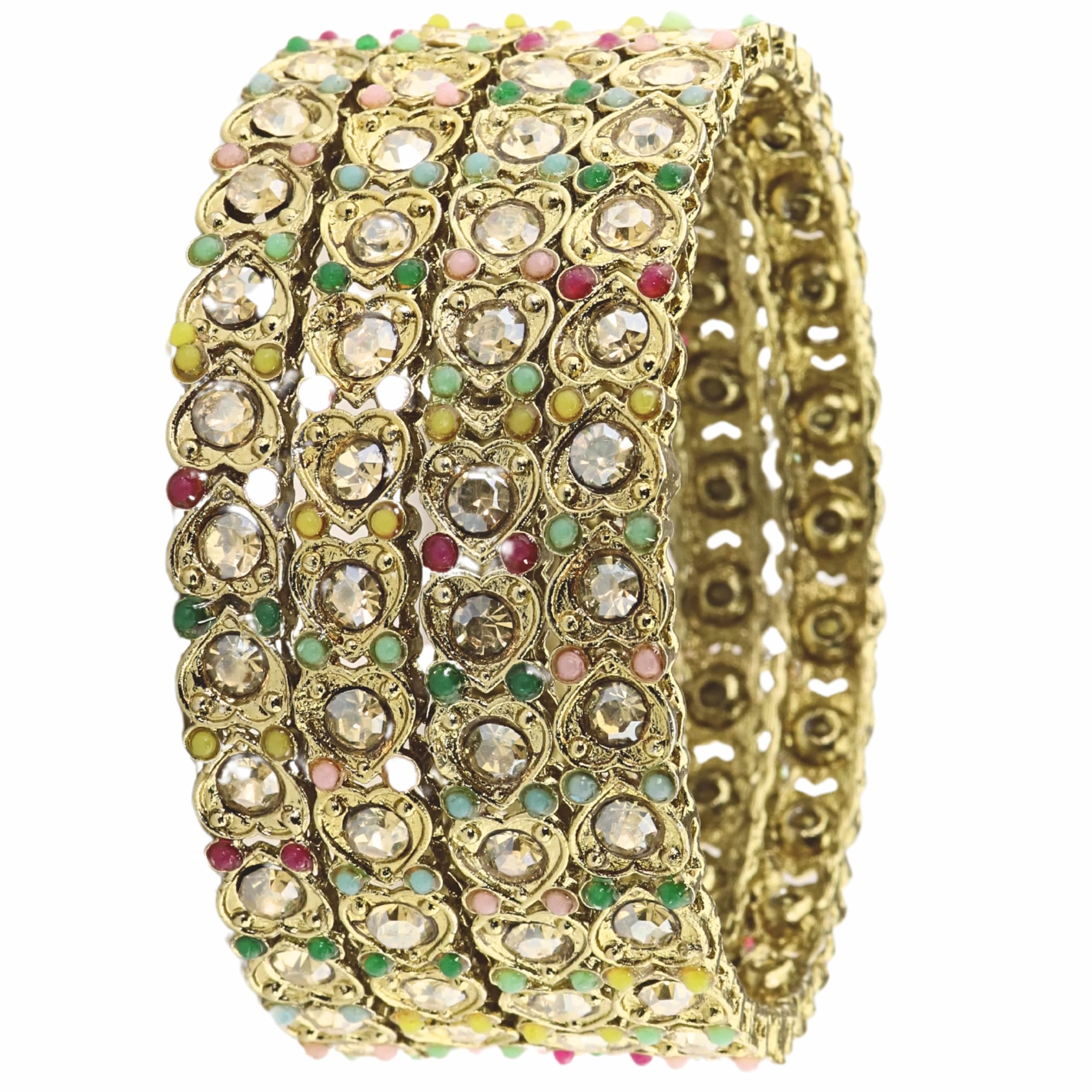 NMII Antique Metal Bangles Set Heart Design with Zircon Stones For Women & Girls | Women's Bangles Latest | Trendy Bangles Set Traditional | AD Bangles | Modern Fancy Bangles-(MAH120-Gold-2.4)