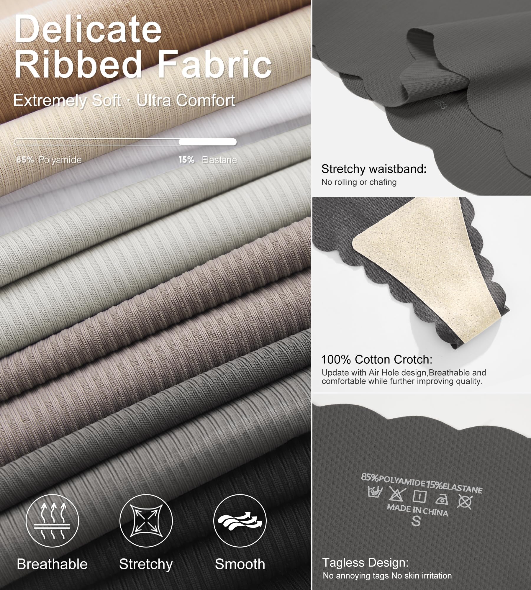 SHARICCA Tangas sin costuras para mujer, ropa interior suave, acanalada, invisible, borde ondulado, paquete múltiple