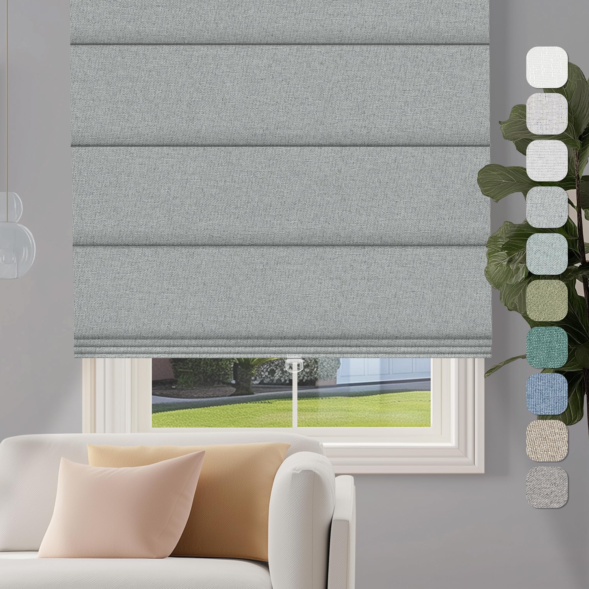 Sulugood Cordless Roman Shades for Windows - Gray, Blackout Roman Shades Fabrics, Roman Blind for UV Protection Thermal Insulation for Bedroom, Living