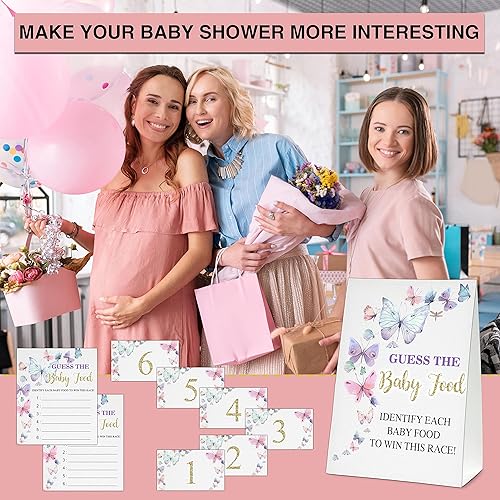 Miniatura 8 de Guess the Baby Food Party Games, juego de baby shower, 1 letrero de pie + 25 tarjetas de respuesta + 6 tarjetas de números, suministros de