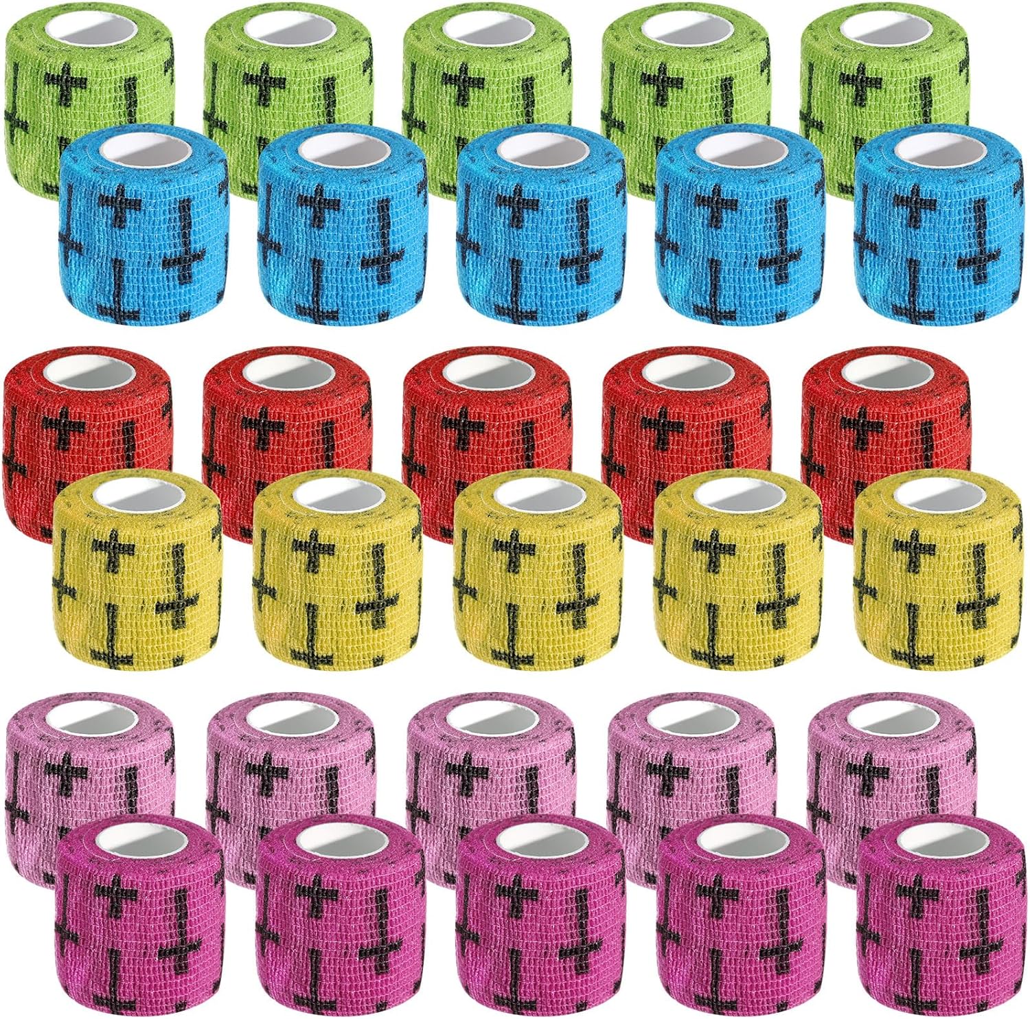 Threlaco 30 Pcs Cross Athletic Wrist Tape Football Self Adhesive Elastic Christian Tape 2 Inch x 5 Yard Non Woven Religious Wrist Wrap for Sports Baseball Soccer Volleyball Trainers(Colorful)