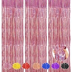 Pared Brillante Para Fiesta Accevo Cortina de Oropel Rosa 3 Pack 1x2.5M Decoracion Fiesta Cortina, Guirnaldas y oropeles Fiesta de para La Decoración Cumpleaños,Metálica Foil Fringe Cortinas Rosa Fiestas De Bodas Cumpleaños.