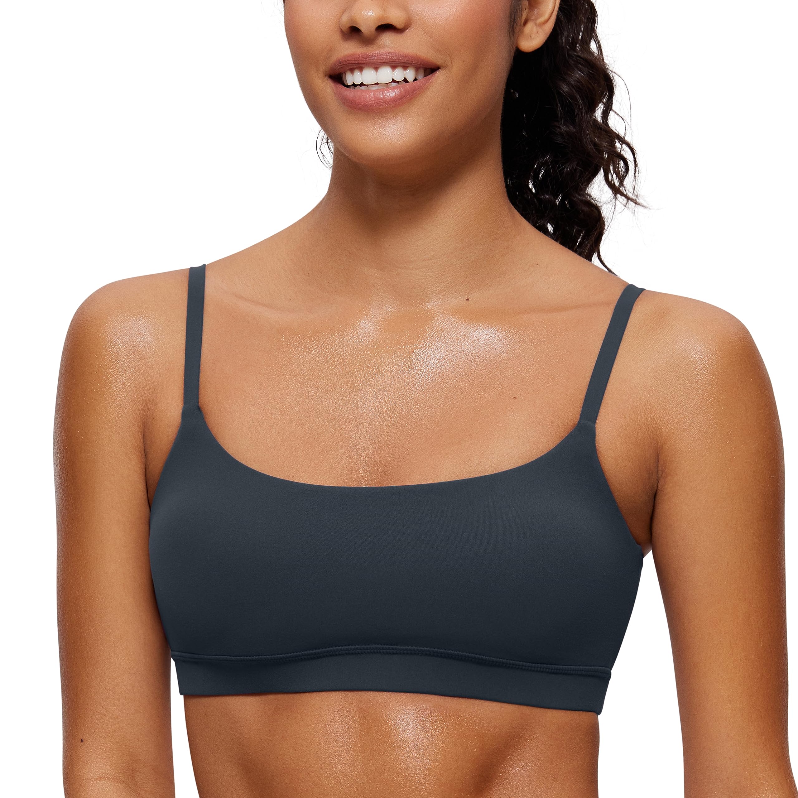 CRZ YOGA Butterluxe Adjustable Spaghetti Strap Sports Bras for Women - Scoop Neck Wireless Padded Yoga Workout Crop Top