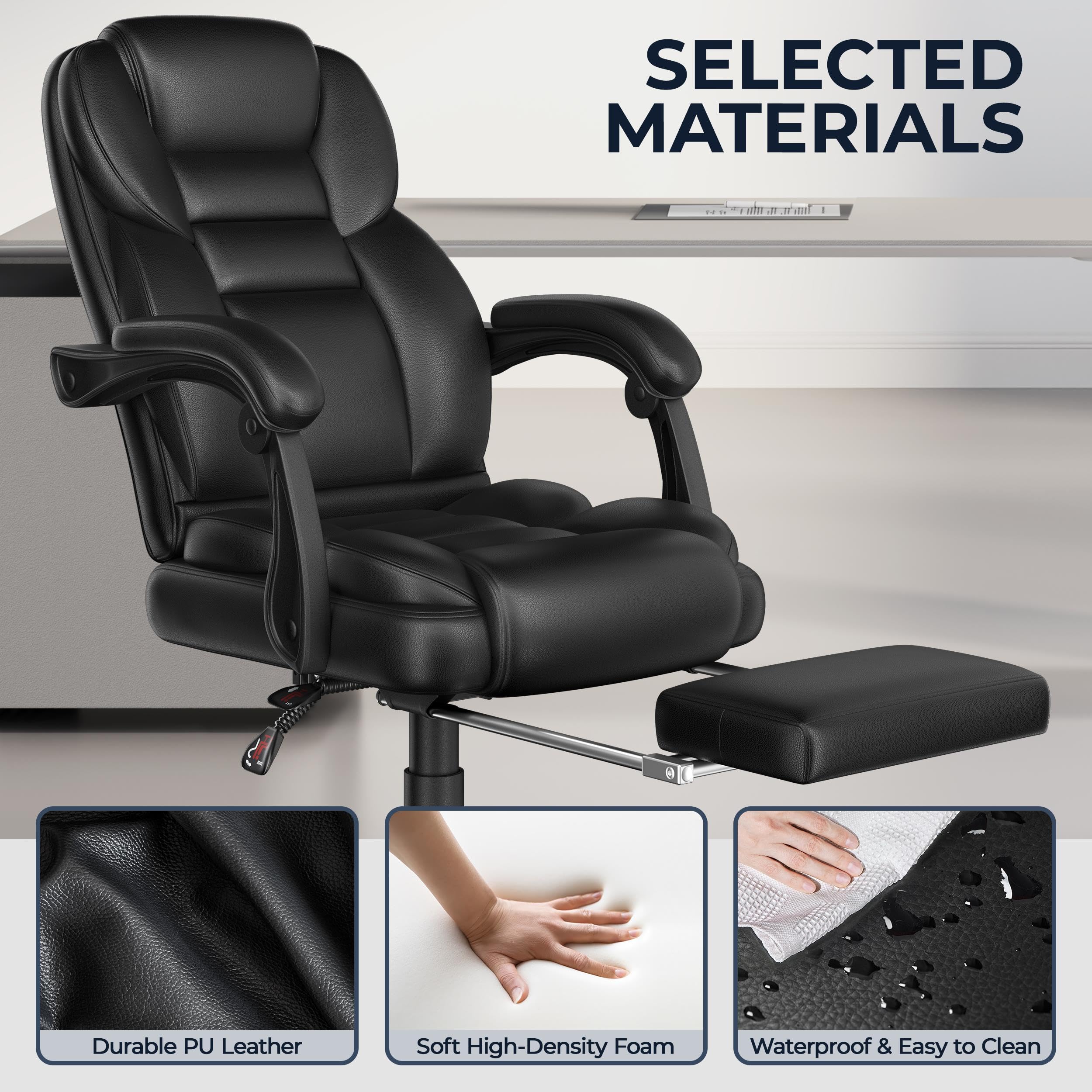 Yaheetech Silla Gaming Ergonómica con Reposapiés Silla de Oficina de Piel Sintética con Respaldo Alto y Reposabrazos Reclinables Acolchados Ruedas Giratorias Altura Ajustable Negro