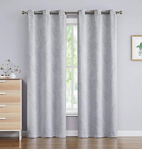 LinenZone - Cortinas con aislamiento térmico en relieve 3D para oscurecer la habitación - Juego de 2 cortinas para ventana con dos alzapaños de tela