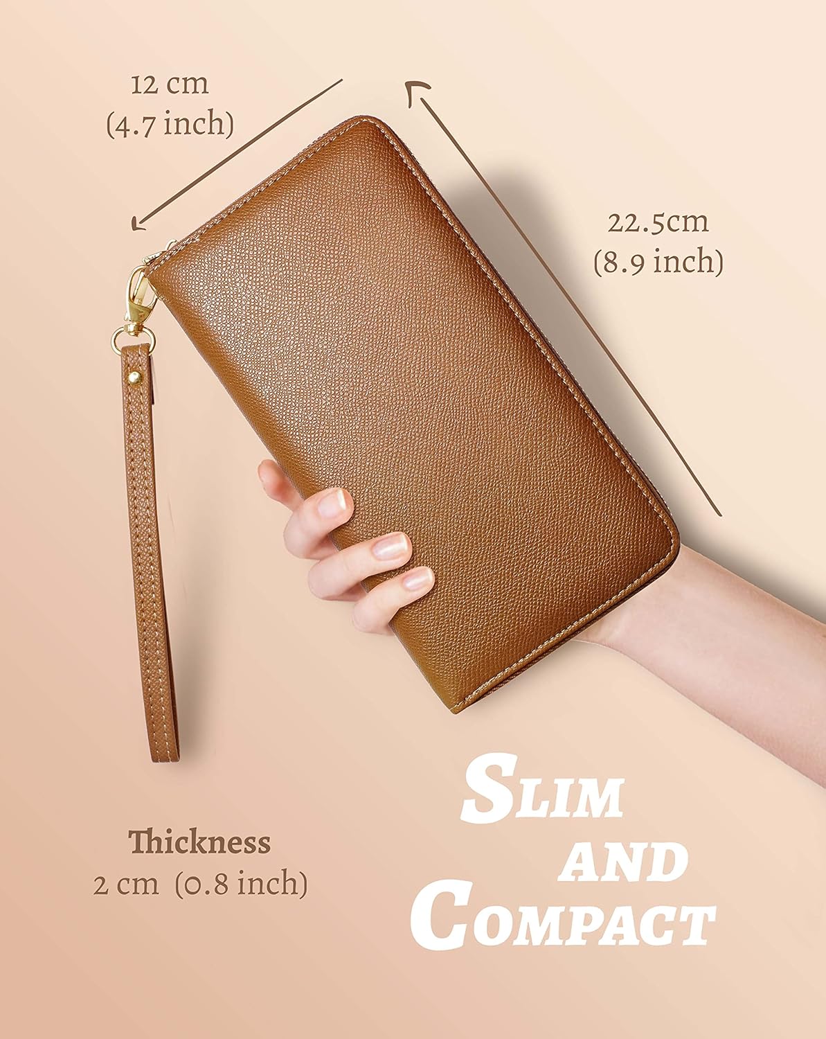 Yarnic Brown Women's Wallet Wristlet Band Wallet Credit Card Wallet Holder Money Pockets Women Clutch Case Coin Money Clip Organizer Purse with RFID Blocking Large Capacity with Zipper Tan - Image 6