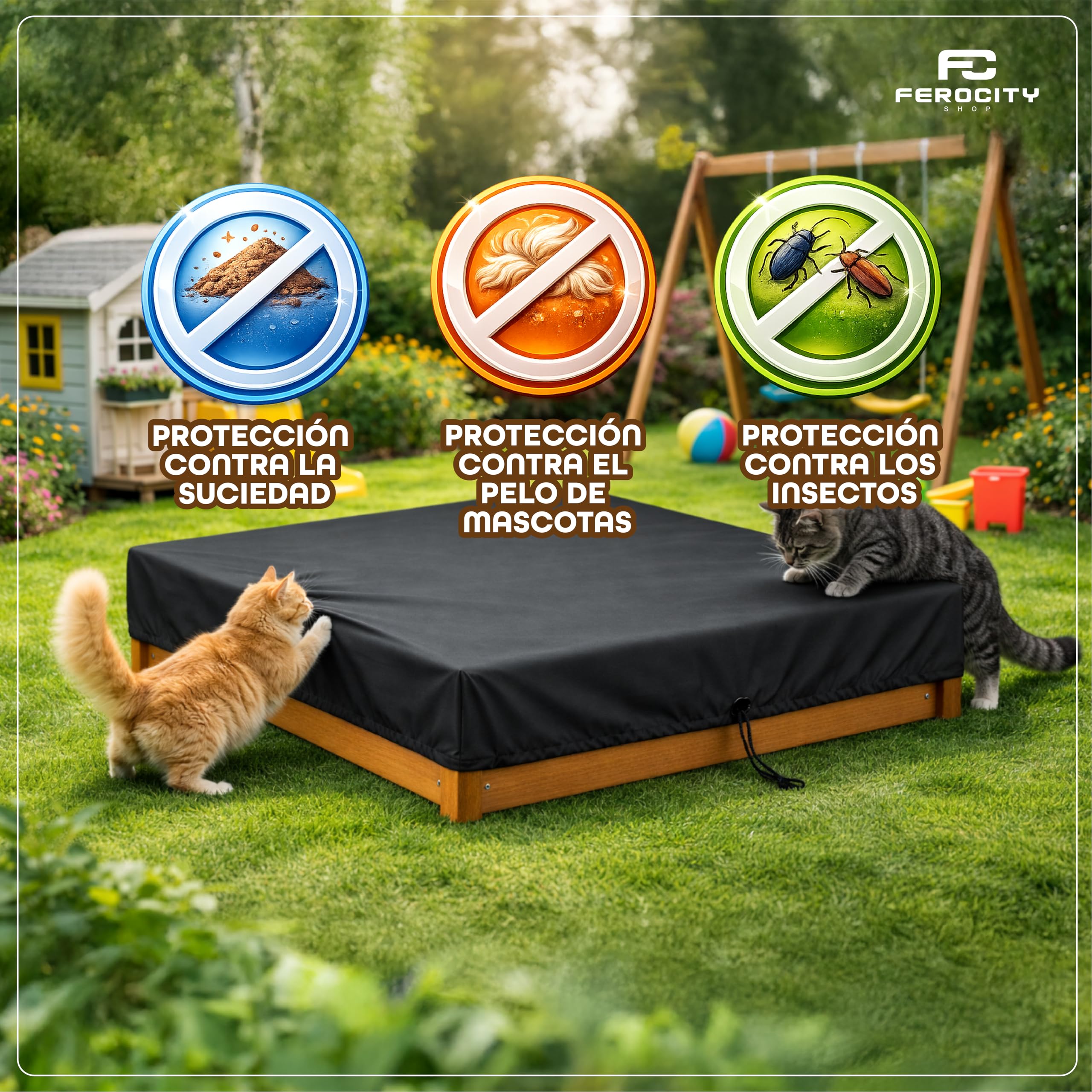 Funda Personalizada Cubierta para arenero a Medida para Todas Las Tallas | Transpirable, Resistente al Agua y al Viento | Cubierta Protectora para arenero, Color Negro [131]