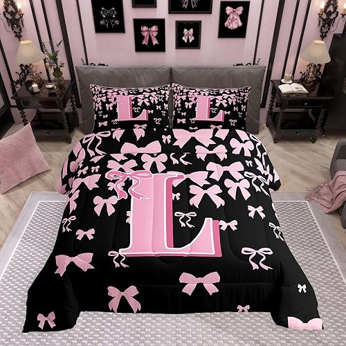 jejeloiu Girls Cute Bow Bedding Set Queen Size 3 Pcs for Boy