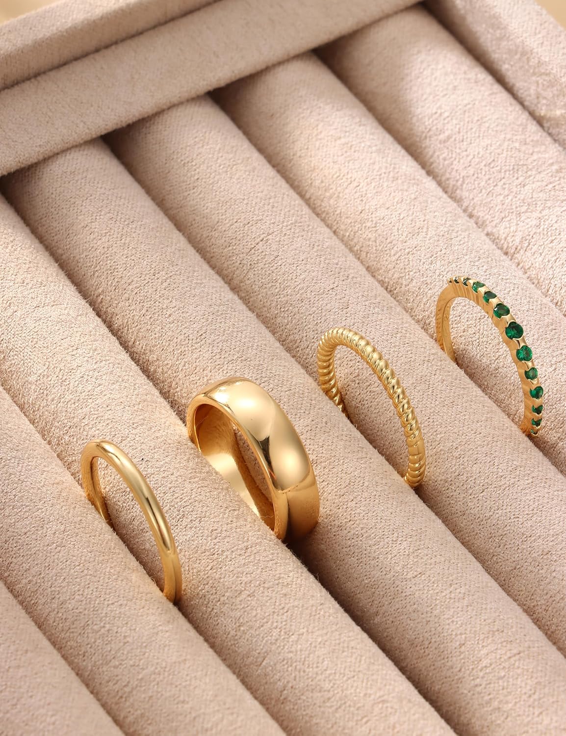 Florideco Gold Stackable Rings for Women, Non Tarnish Half Dainty Cubic Zirconia Rings, 14K Gold Plated Thin Minimalist Wedding Band Rings Set, Trendy Statement Stacking Rings Set A G5 - Image 3