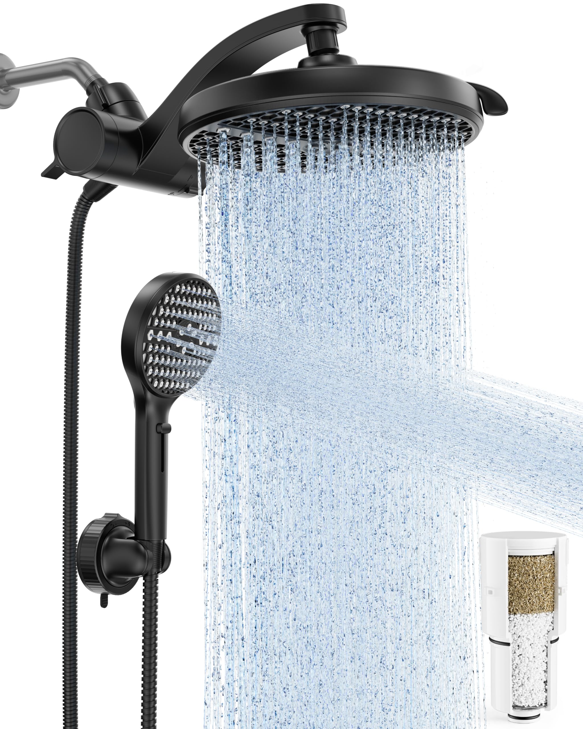 Veken Filtered Shower Head with Handheld, Multi-pattern Rain Showerhead Set