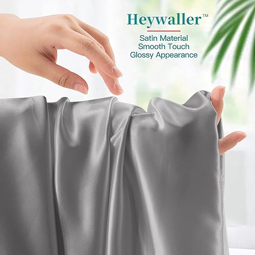 Miniatura 4 de Heywaller Juego de sábanas de satén de 4 piezas tamaño Queen, sábanas de satén gris plateado, sedosas y lujosas, juego de cama suave de bolsillo