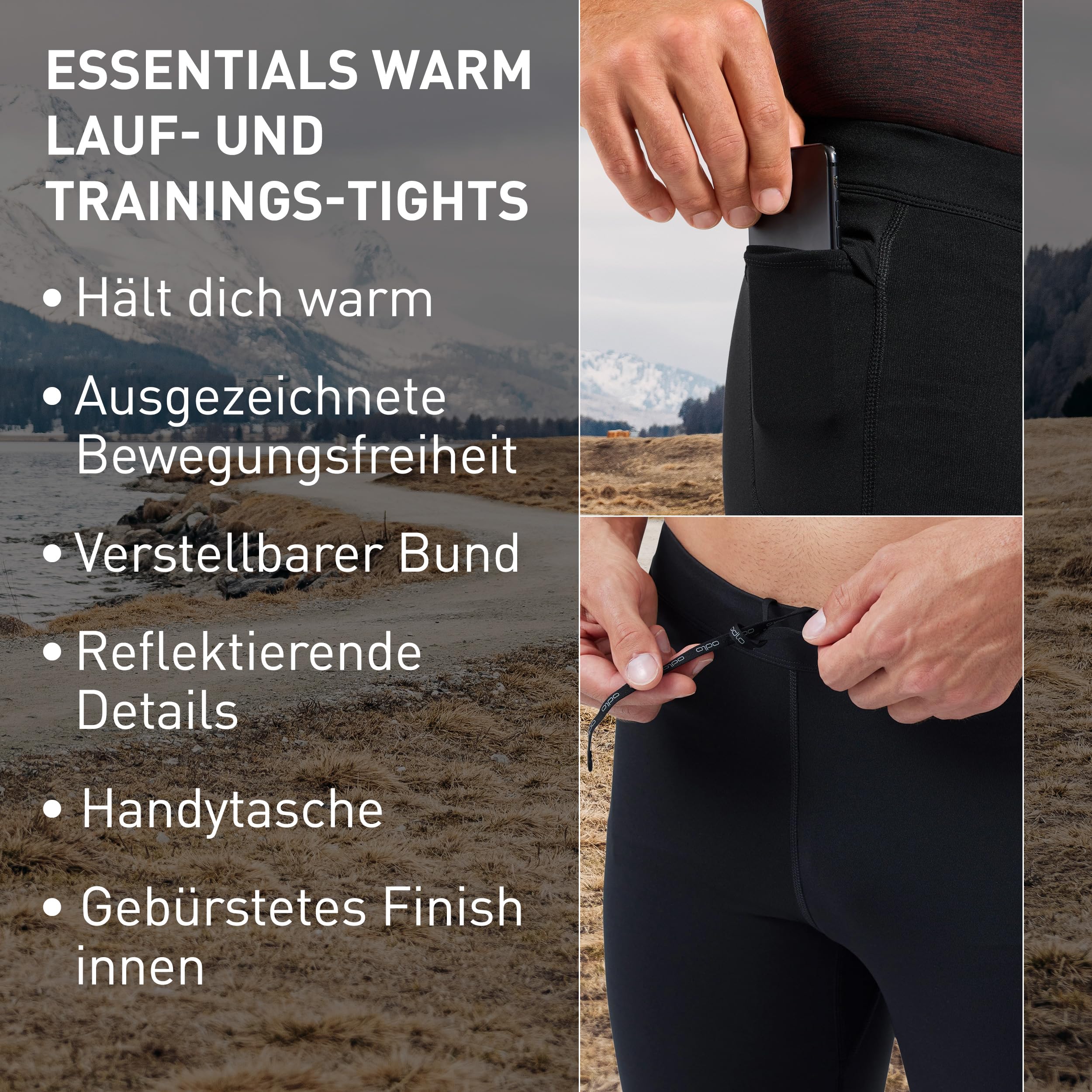 Odlo Laufhose Herren Lang Essential Warm I Sporthose Winter I Lauftights