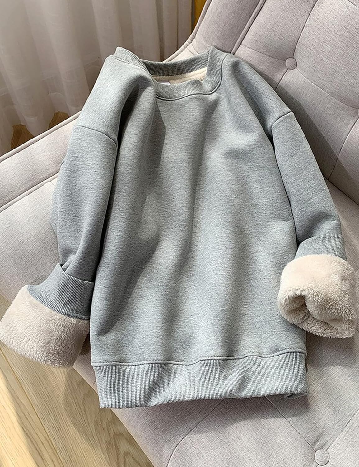 Yeokou Womens Winter Crewneck Sweatshirt Sherpa Fleece Warm Heavyweight Pullovers - Image 3