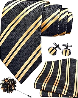 3.15"（8cm） Mens Stripe Tie and Lapel Pin Necktie Hankerchief Cufflinks Set for Men