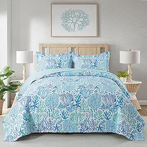 NEWLAKE Quilt Bedspread Sets - West Coastal Pattern Reversible Coverlet Set, King Size