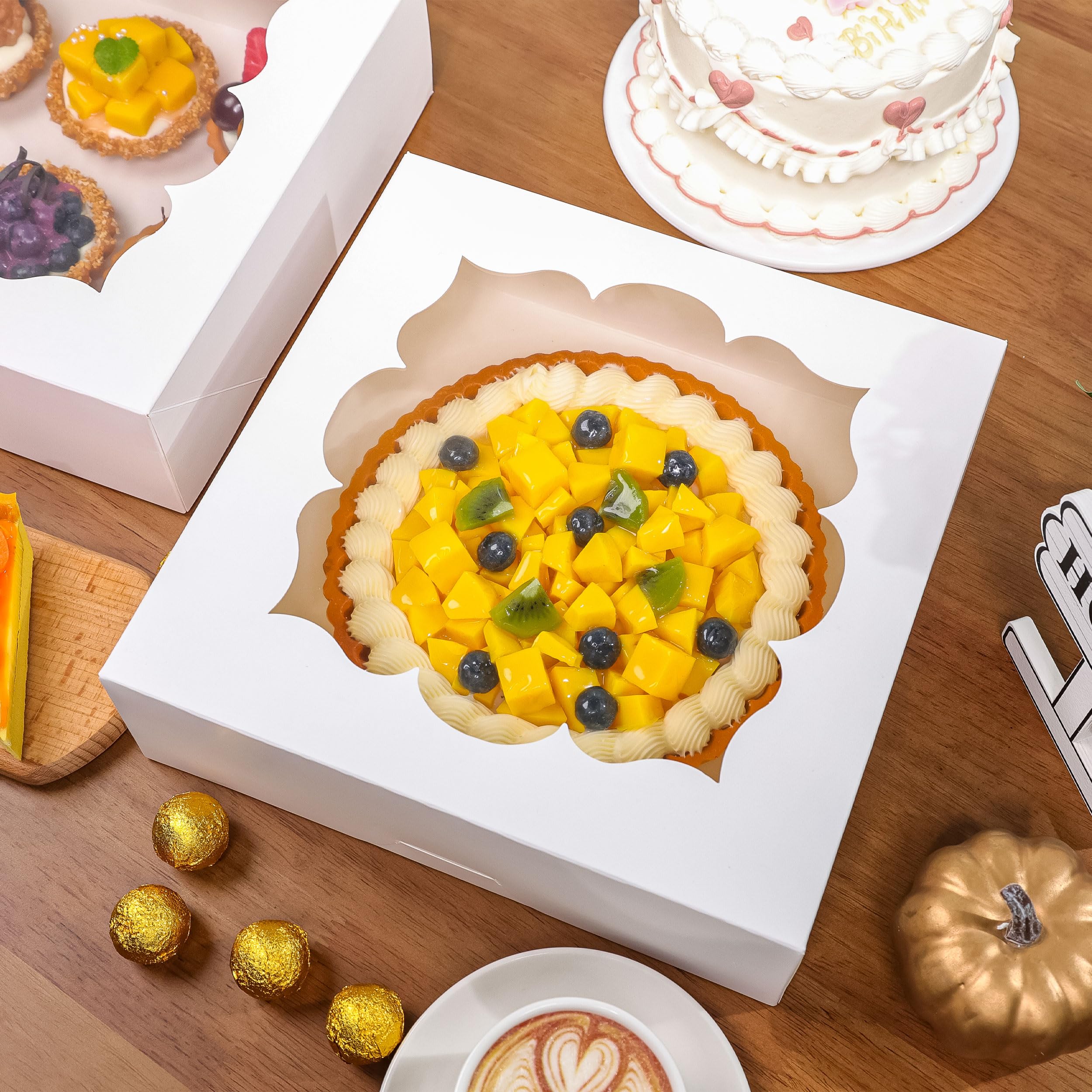 BTSD-home Lot de 20 boîtes à tarte de 25,4 x 25,4 x 7,6 cm avec fenêtre – Boîtes à tarte pour tartes, cheesecake et fraises recouvertes de chocolat (blanc)