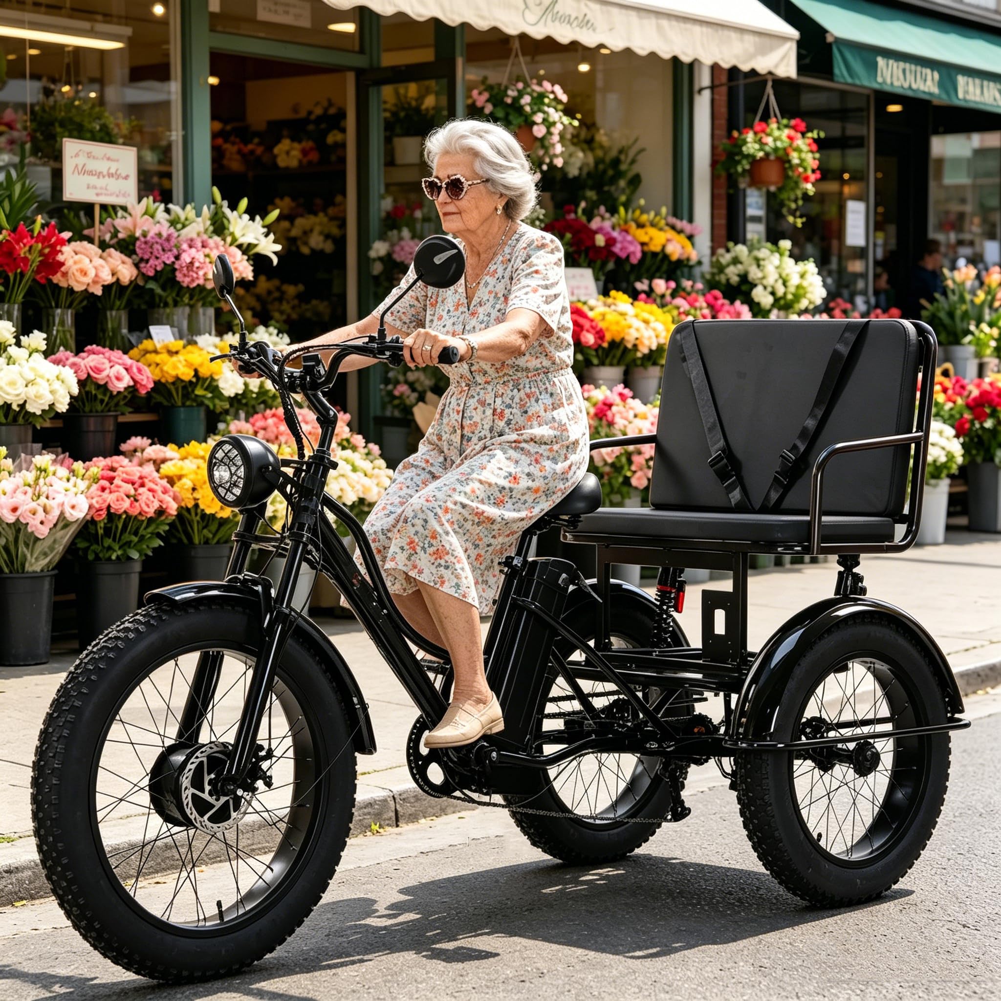 LISTaRSw 24" Fat Tire E Trike Electric Bike, 7-Speed Electric Trike, 360 Lb Load Electric Tricycle,48V/18Ah Removable Battery, With Lcd Display & Headlights for Men & Women Black