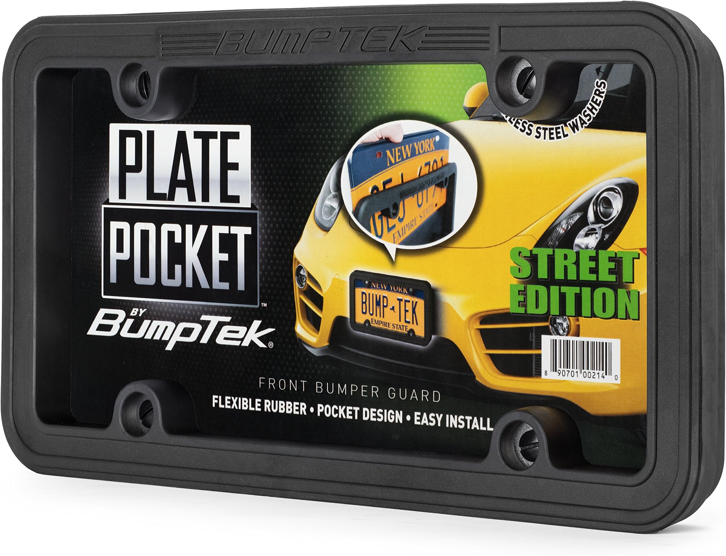 - Plate Pocket by BumpTek - Flexible Rubber Front Bumper Guard, Front Bumper Protection, License Plate Frame. Cushions Parking Bumps! (Street Edition)