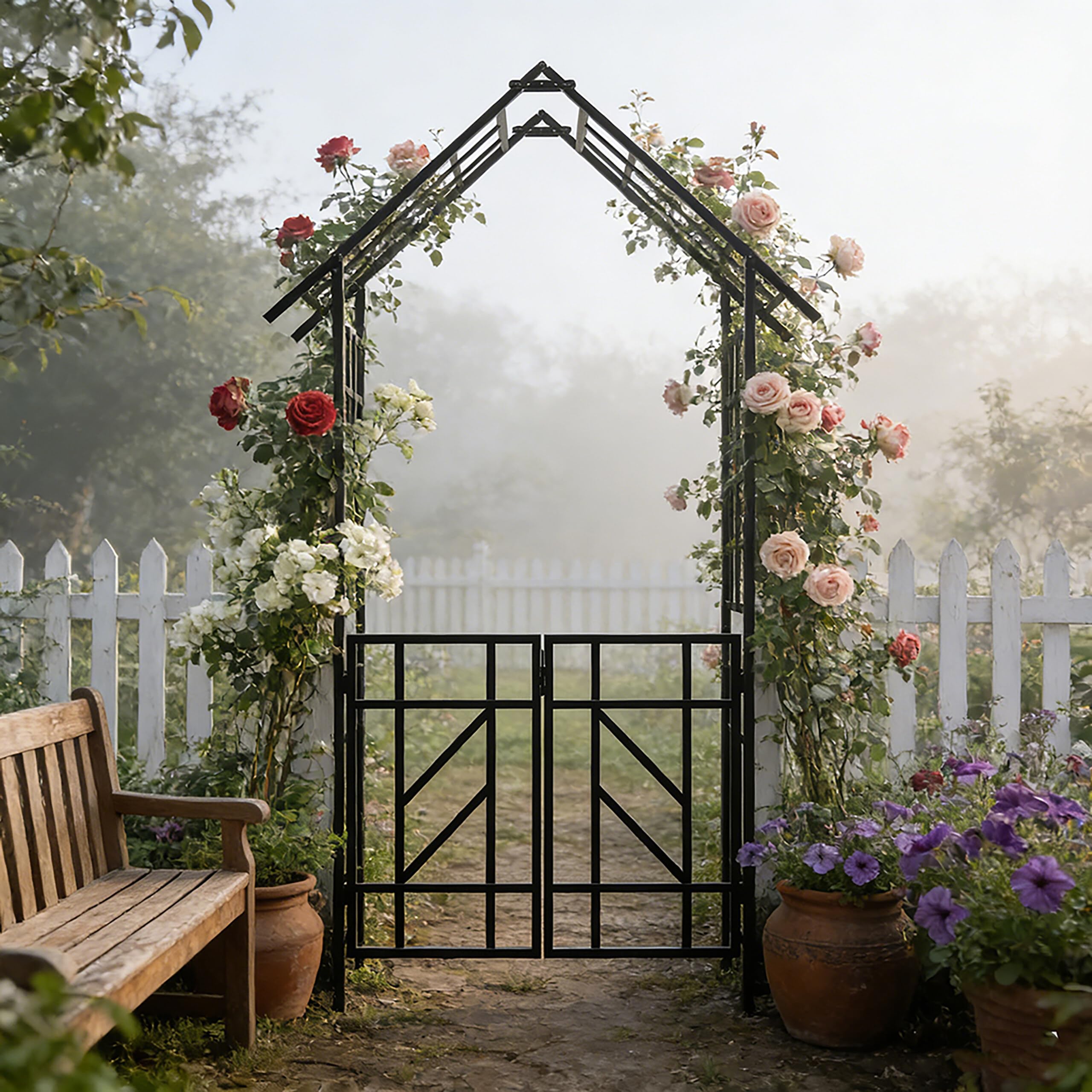 Relaxdays Arche pour rosiers, Portail & Toit Pointu, Treillis Plantes grimpantes, H x L x P 247×148×43 cm, métal Noir