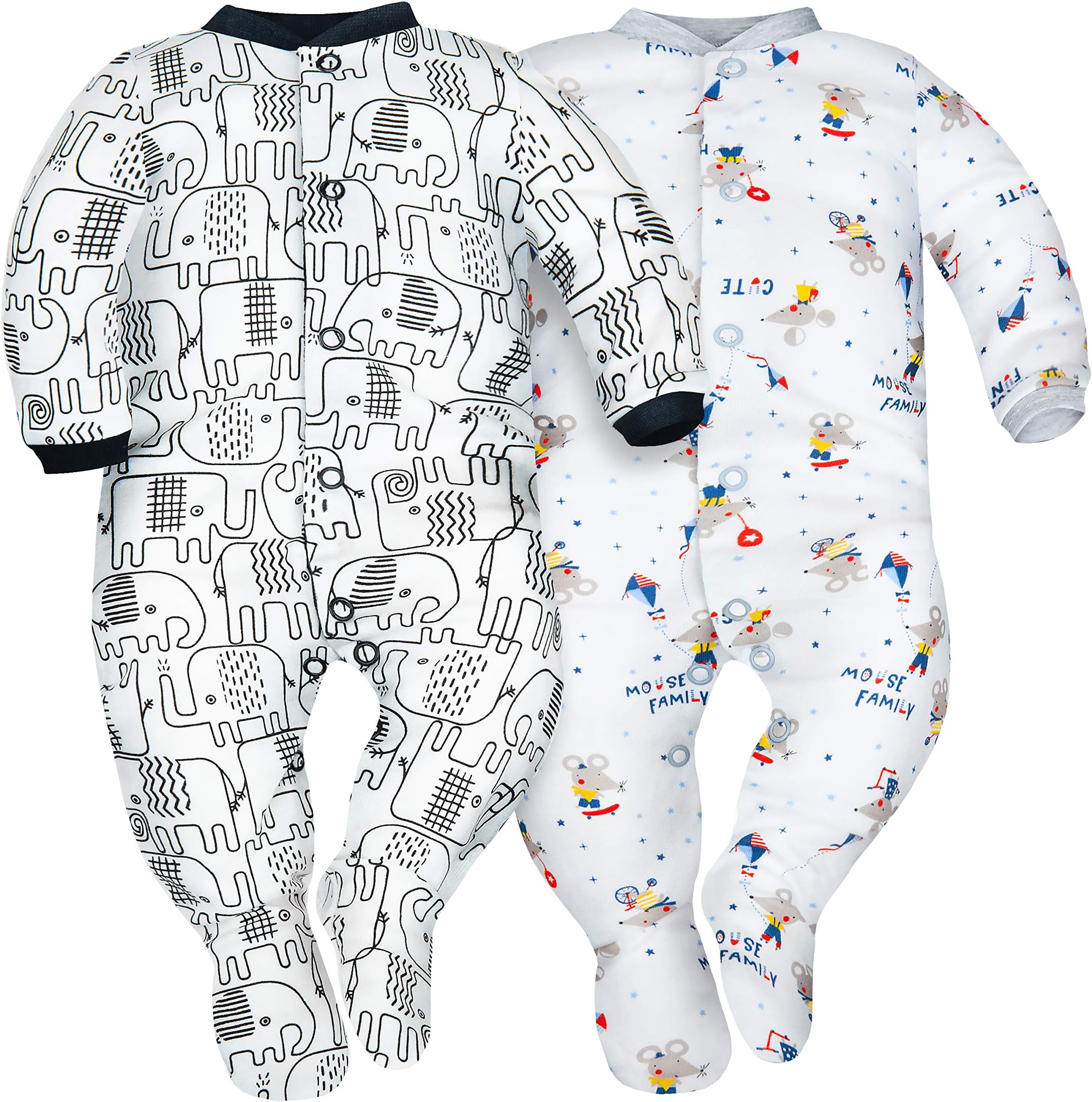 Infant Newborn Baby Boys & Girls Sleepsuits with Feet for Toddler 100% Eco Cotton, 0-24 Months(Anti-Slip Feet in Sizes 9-24 Months) Pack of 2