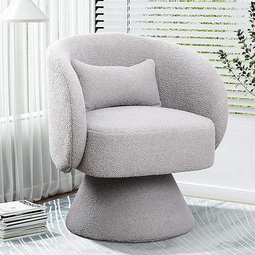 Miniatura 1 de Nolohoo Silla giratoria de barril, silla giratoria tapizada para sala de estar, silla individual cómoda de 360 grados para dormitorio, guardería,