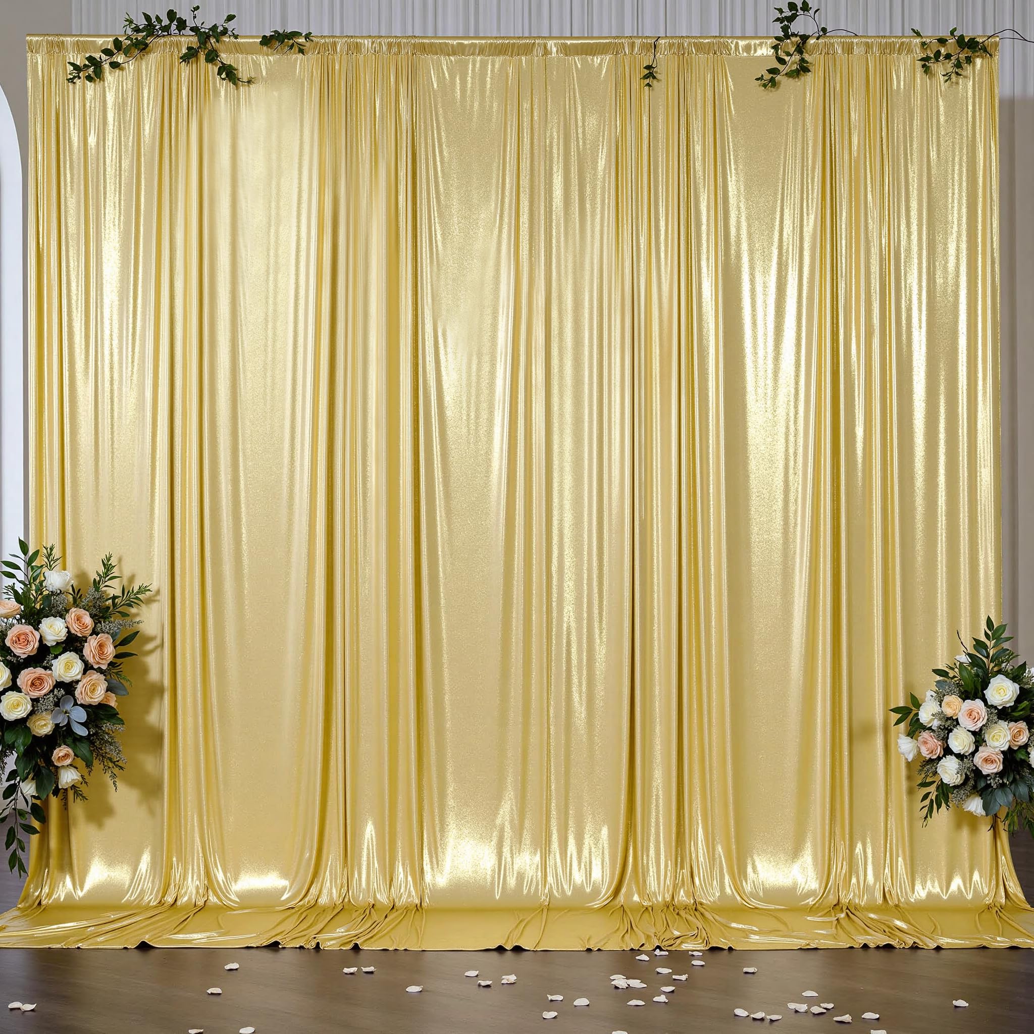 Outpain 10x10ft Gold Sequin Backdrop Curtains -Heavy Duty Gold Photography Backdrops with Non-Shedding Glitter, Wrinkle-Free Stage Drapes for Wedding/Christmas/Studio Shoots (5x10ft 2 Panels)