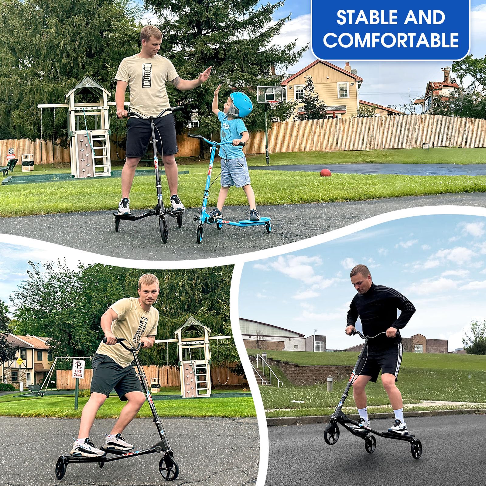 Scooter Columpio Ajustable 3 Ruedas Plegable Wiggle Scooter Autodeslizante para Niños/Adultos a Partir de 6 Años