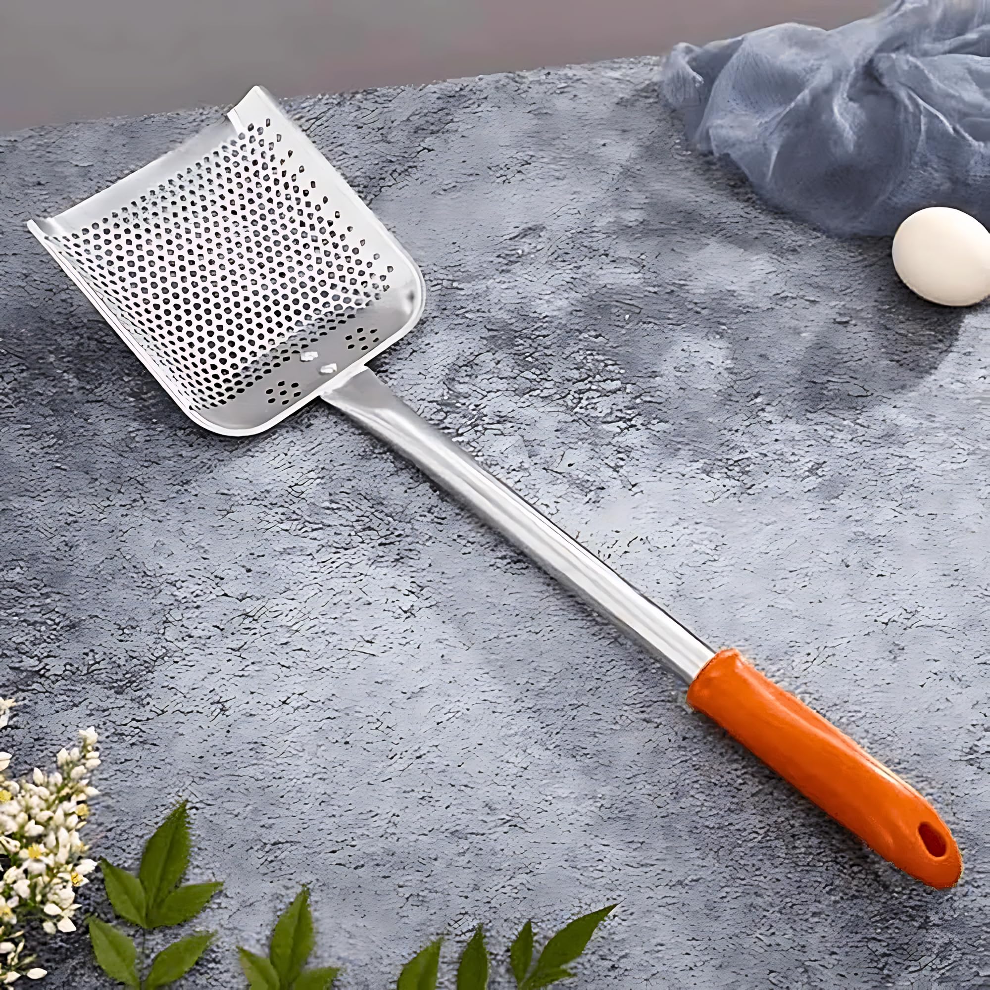 HomeEssentials LongHandle Colander Spoon - Steel Utensils for Kitchen | Durable Colander for Frying | HighQuality Kitchen Tool for Efficient Straining of Hot Foods with Hanging Hole (Pack of 1)