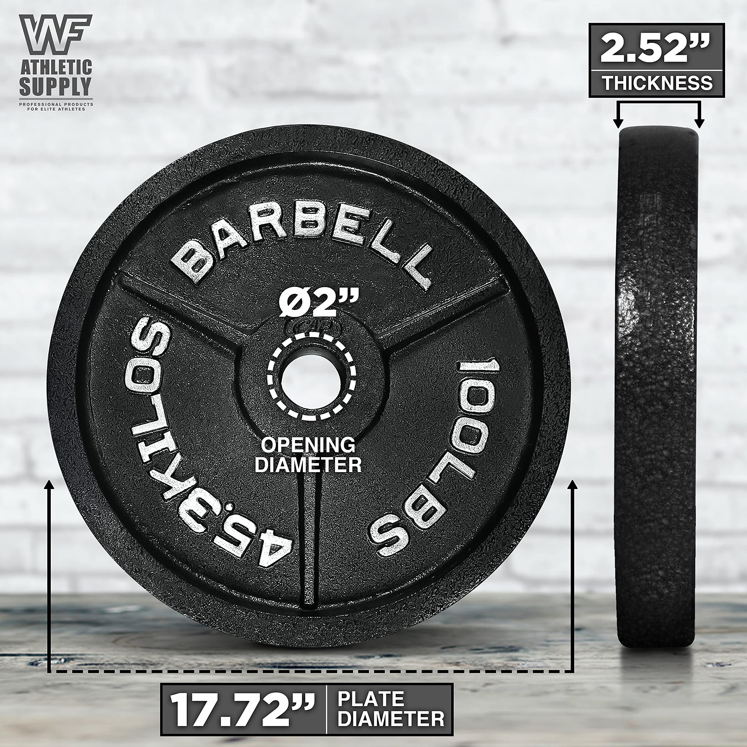 WF Athletic Supply Traditional/Classic 2-Inch Hole Solid Cast Iron Olympic Barbell Weight Plates - Great for Strength Training, Weightlifting, Bodybuilding & Powerlifting, Multiple Choices Available