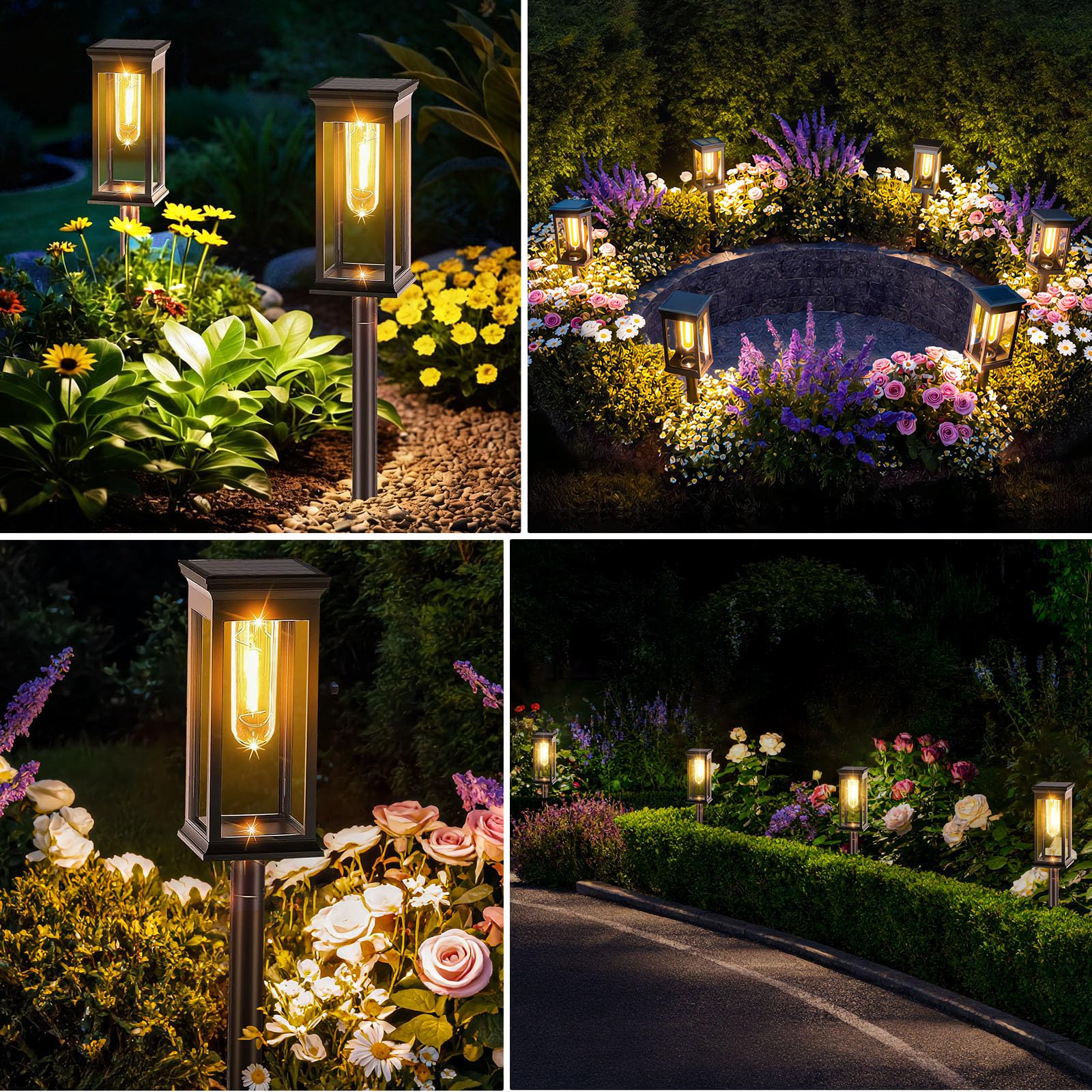 8 Piezas Luces Solares Led Exterior Jardin, IP65 Luces Solares Jardin, Mejorada LED Luz Solar Exterior Jardín para Patio, Camino, Césped, Blanco Cálido