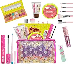Kit Maquiagem Melu Completo para Presente Adolescentes Meninas Teen com Necessaire e Pinceis Estojo Completo com Cores Neutras e Coloridas