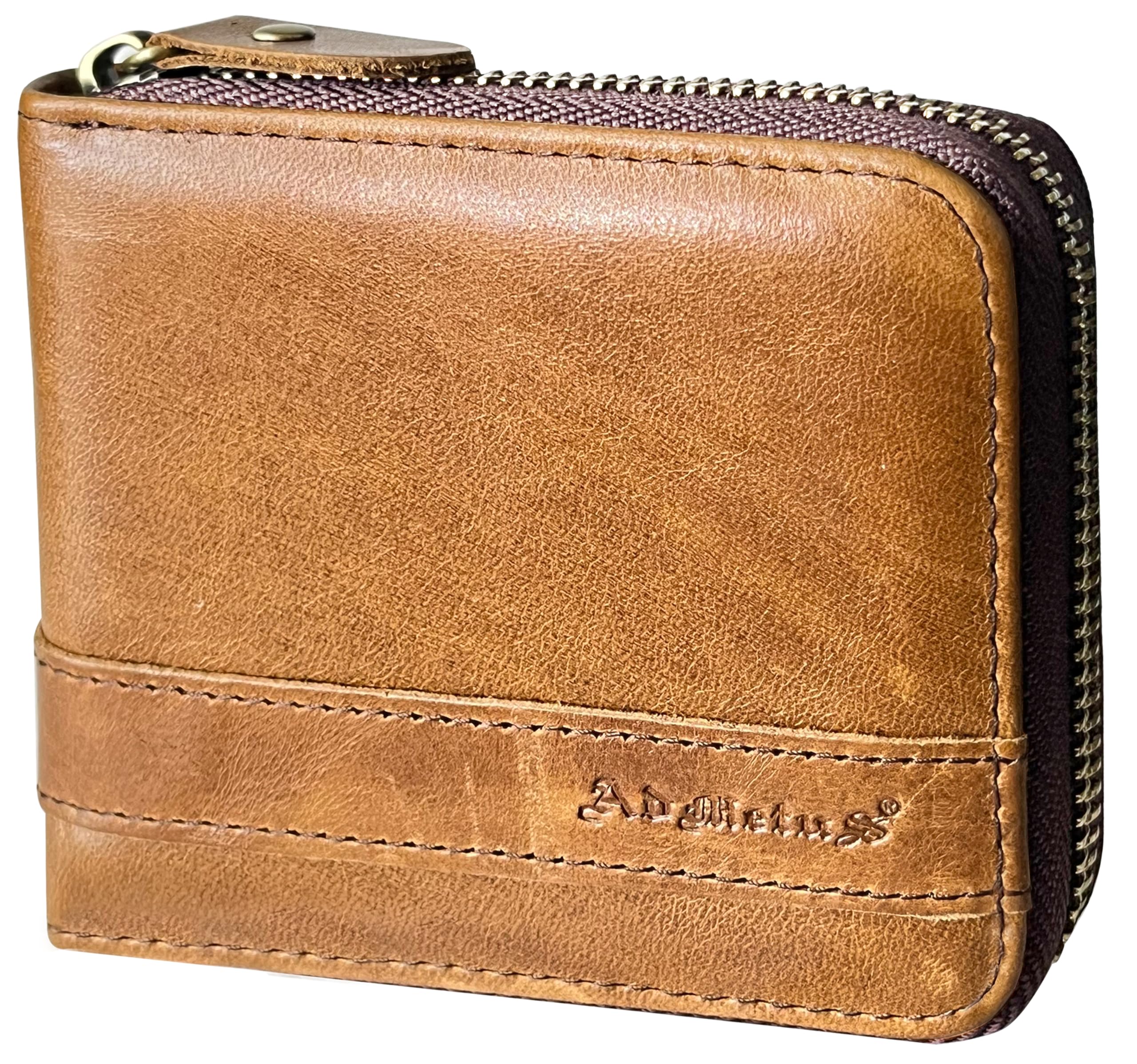 Admetus Men's Genuine Leather Short Zip-around Bifold Wallet