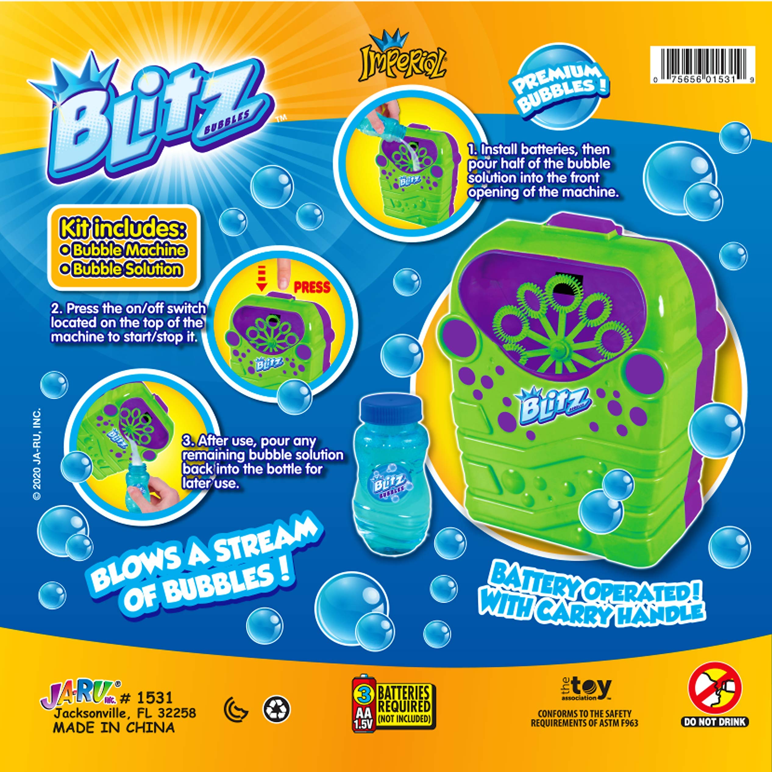 Amazon.com: JA-RU Blitz Bubble Machine for Kids w/Bubble Soap