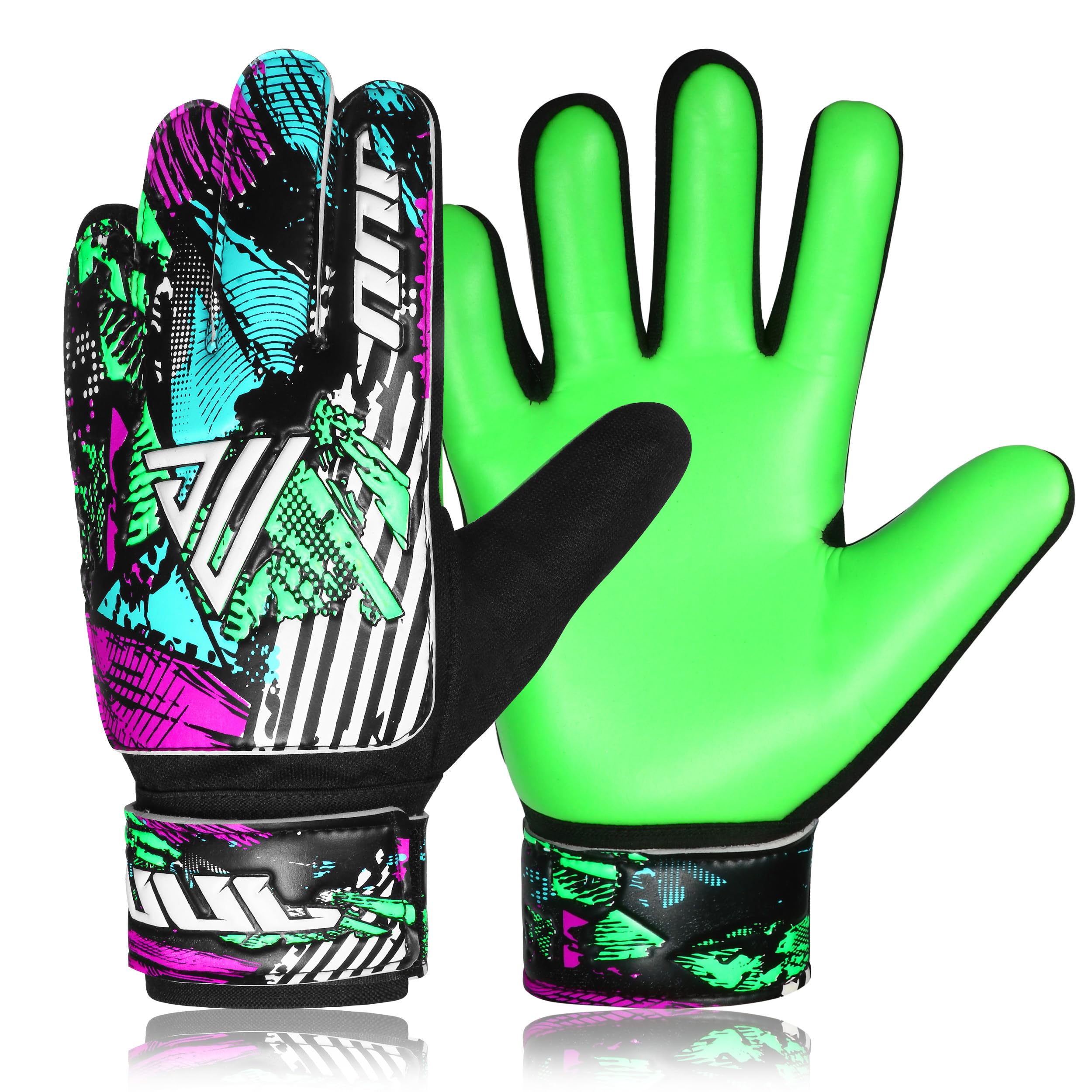JUU Football Goalkeeper Gloves with 4mm Latex for Super Grip Palm & Double Wrist Protection Funky Goalkeeping Gloves (Green, Size 3 suitable for 5 to 6 year old) โ image 1