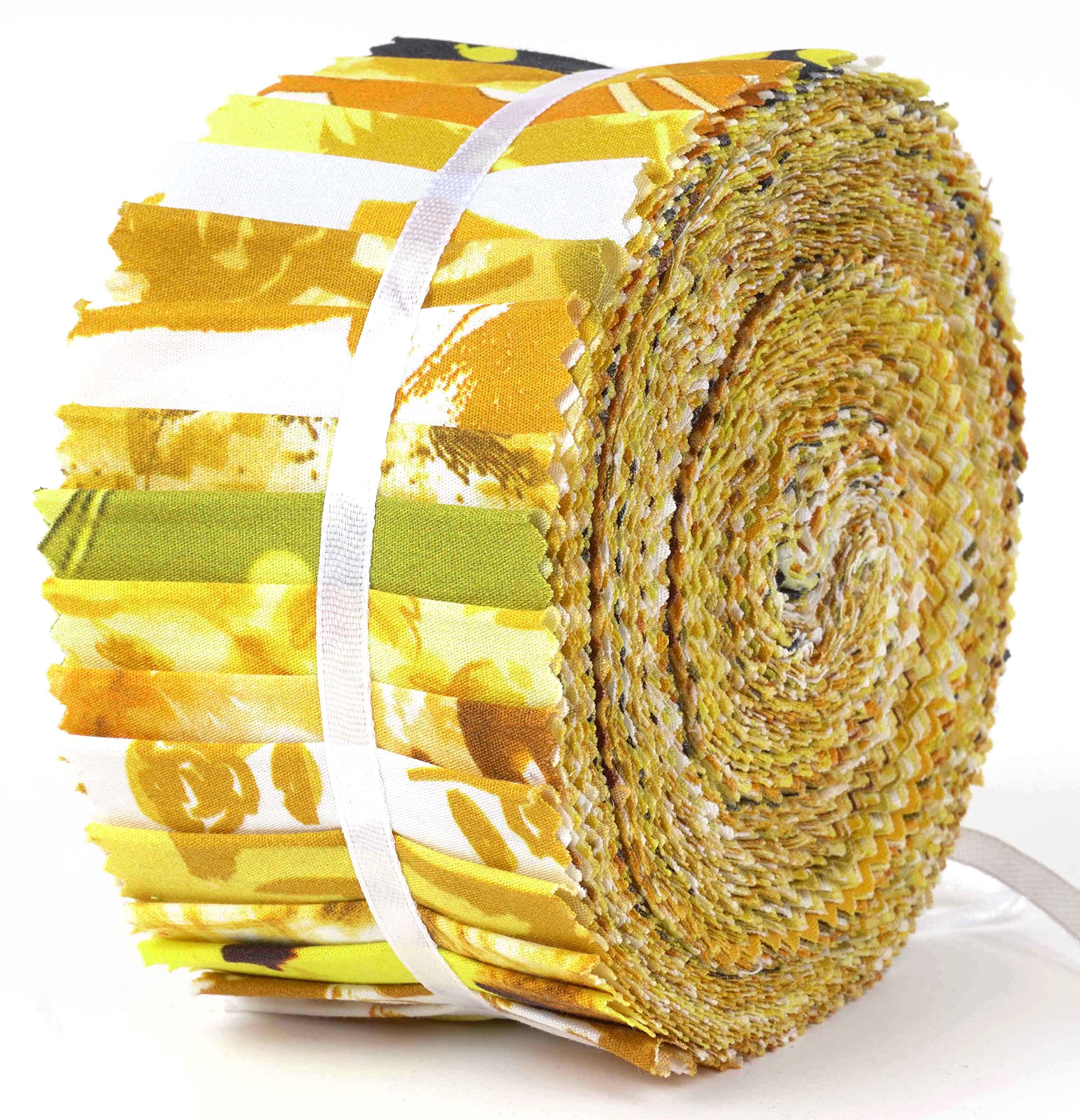 Soimoi 40 Stucke Floral Kunstlerische Druck Baumwolle Vorgefertigte Stoffe Fur Quilting Handwerk Streifen 2.5X42Zoll Jelly Rolle - Gelb