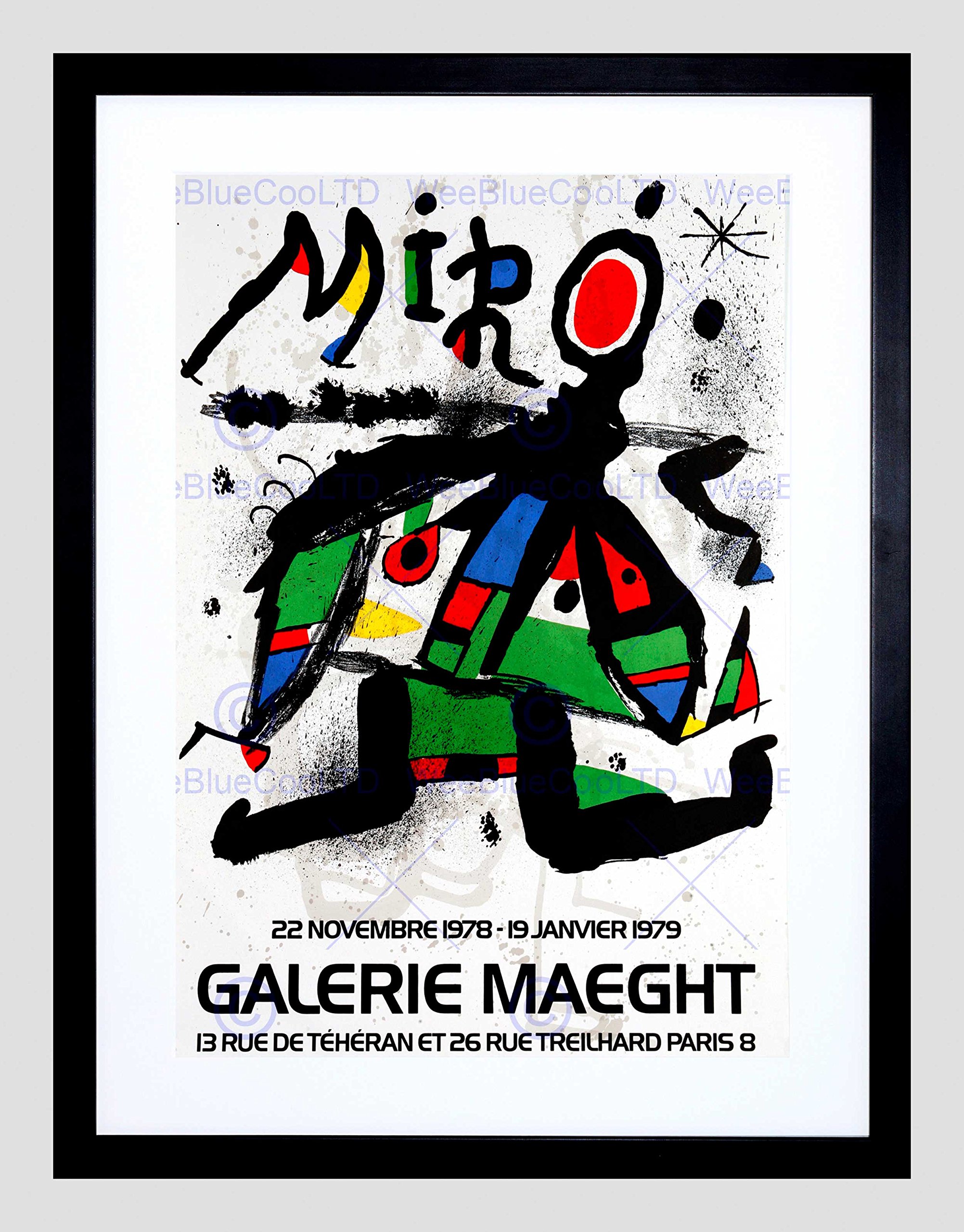 Wee Blue Coo ADVERTISEMENT GALLERY MAEGHT MIRO PARIS GREEK BLACK FRAMED ART PRINT B12X6165