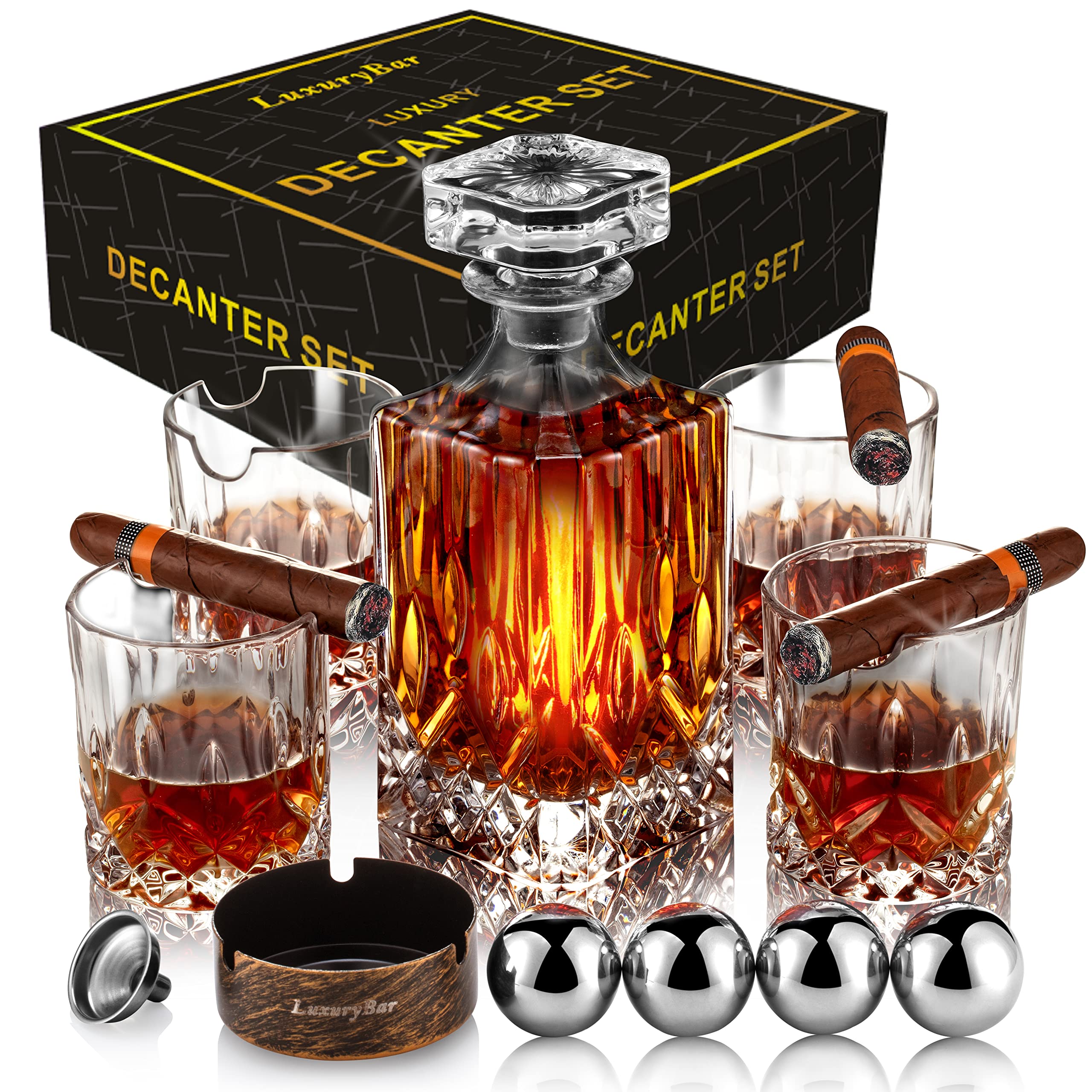 Buy Whiskey Decanter Set with Glasses with Cigar Holder, Whiskey Gifts