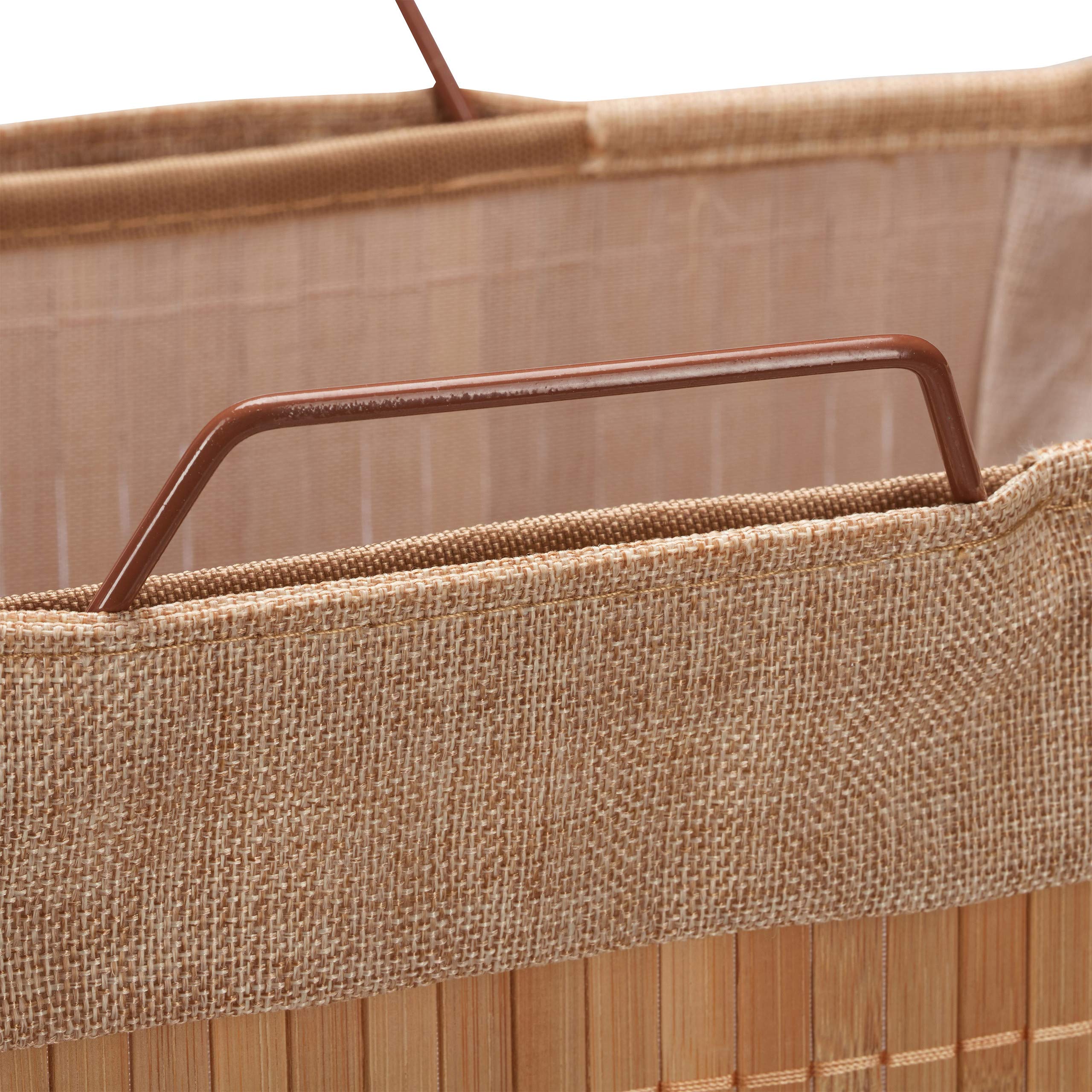 Relaxdays Kosz na pranie, bambusowy, składany, 40 l, metalowy stelaż z uchwytami, worek na pranie, wys. x szer. x gł.: 61 x 38 x 22 cm, naturalny