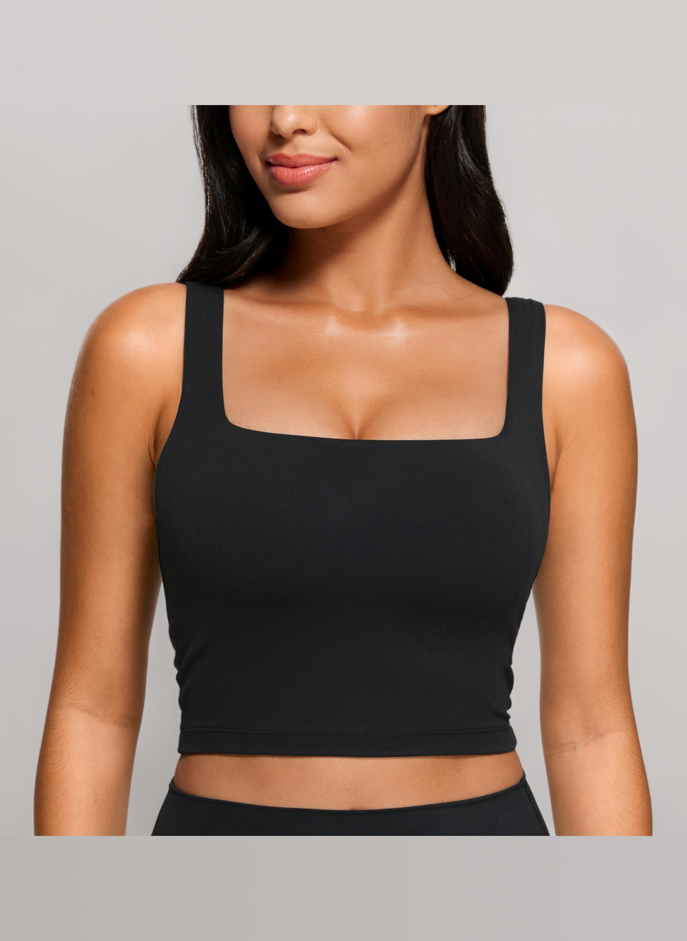 Women's Butterluxe Square Neck Sports Bra Padded Wireless Crop Top Gym Workout Tank Tops Camisole with Built in Bra