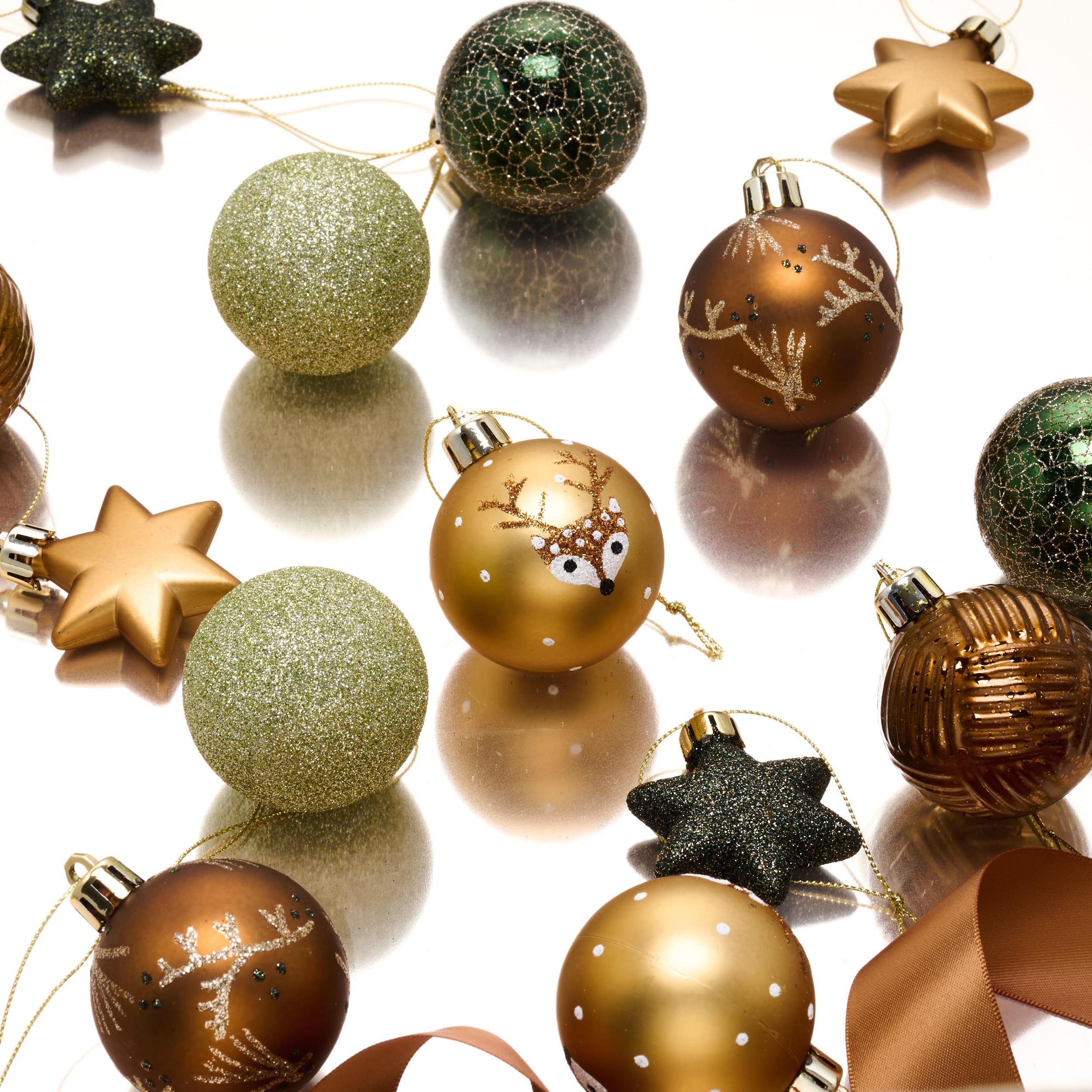 Valery Madelyn Weihnachtskugeln 35 Stücke 5cm Kunststoff Christbaumkugeln mit Aufhänger Weihnachtsbaumschmuck für Weihnachtsdeko Wald Thema Kupfergold（Bronze Grün）