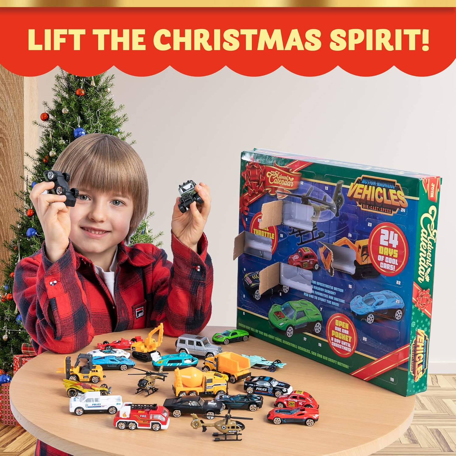 JOYIN 2025 Christmas Advent Calendar, 24 Days Countdown Calendar Diecast Cars Set, Christmas Vehicles Toys for Boys Kids, Classroom Prizes Xmas Gift, Xmas Party Favor Gifts, Advent Calendar Kids
