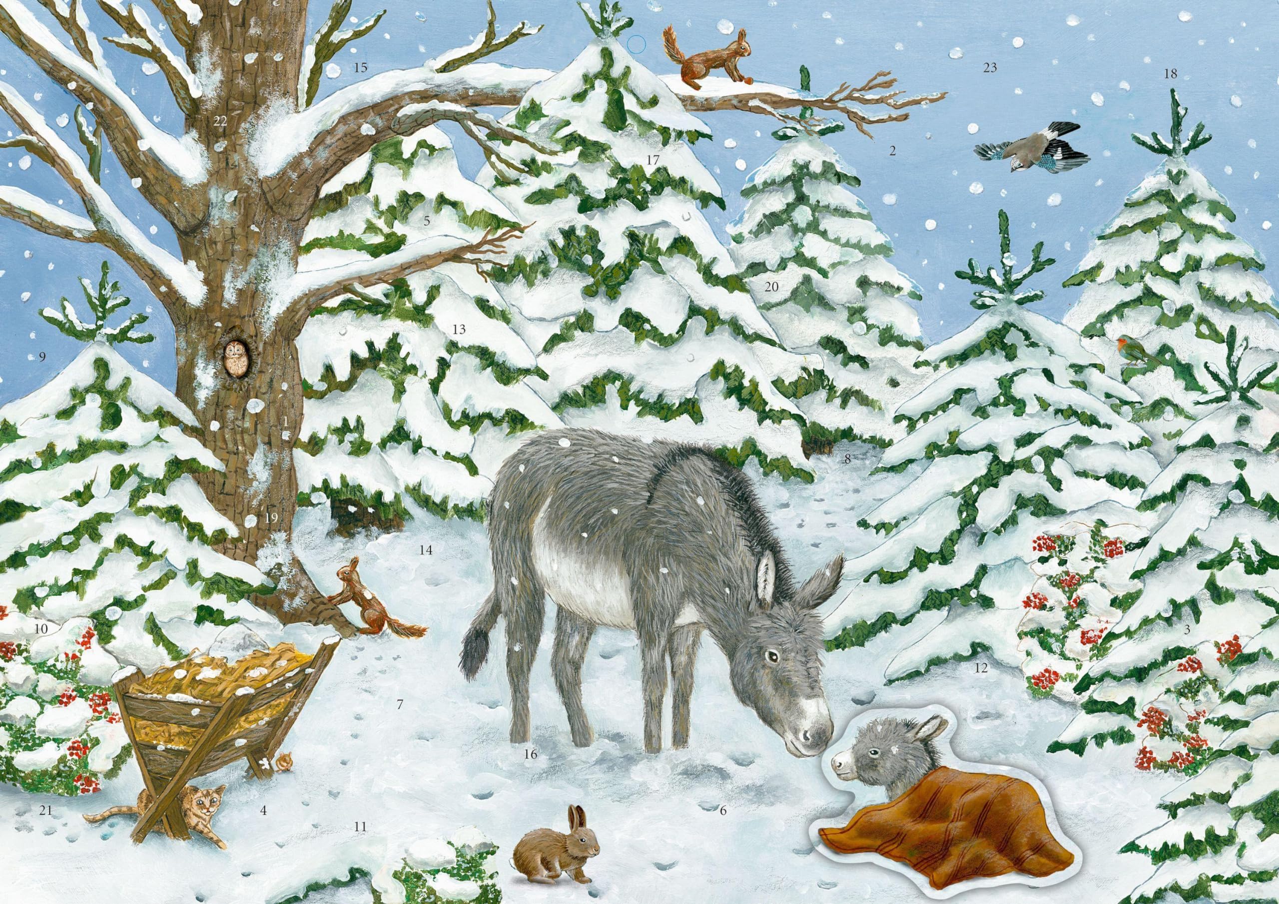 Sticker-Adventskalender: Eselchen im Winterwald