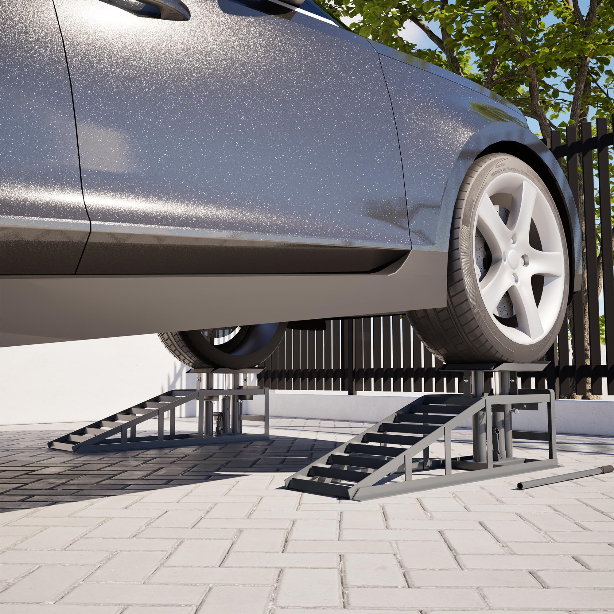 Juego de 2 rampas de carga para automóviles, con gato hidráulico, plataforma elevadora con válvula de seguridad/sobrepresión, para caravanas, remolques, garajes, talleres, HD26041503
