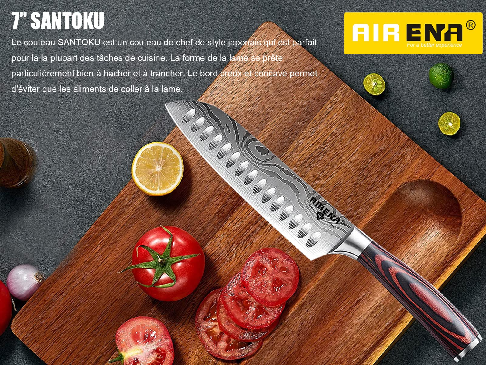 Ensembles de Couteaux | 8" Couteau de Chef | 7" Couteau japonais Santoku | 5" Couteaux Utilitaire | Acier Haut Carbone Ultra Aigu | Set Couteaux de Cuisine avec Poignée Ergonomique et Boîte Cadeau
