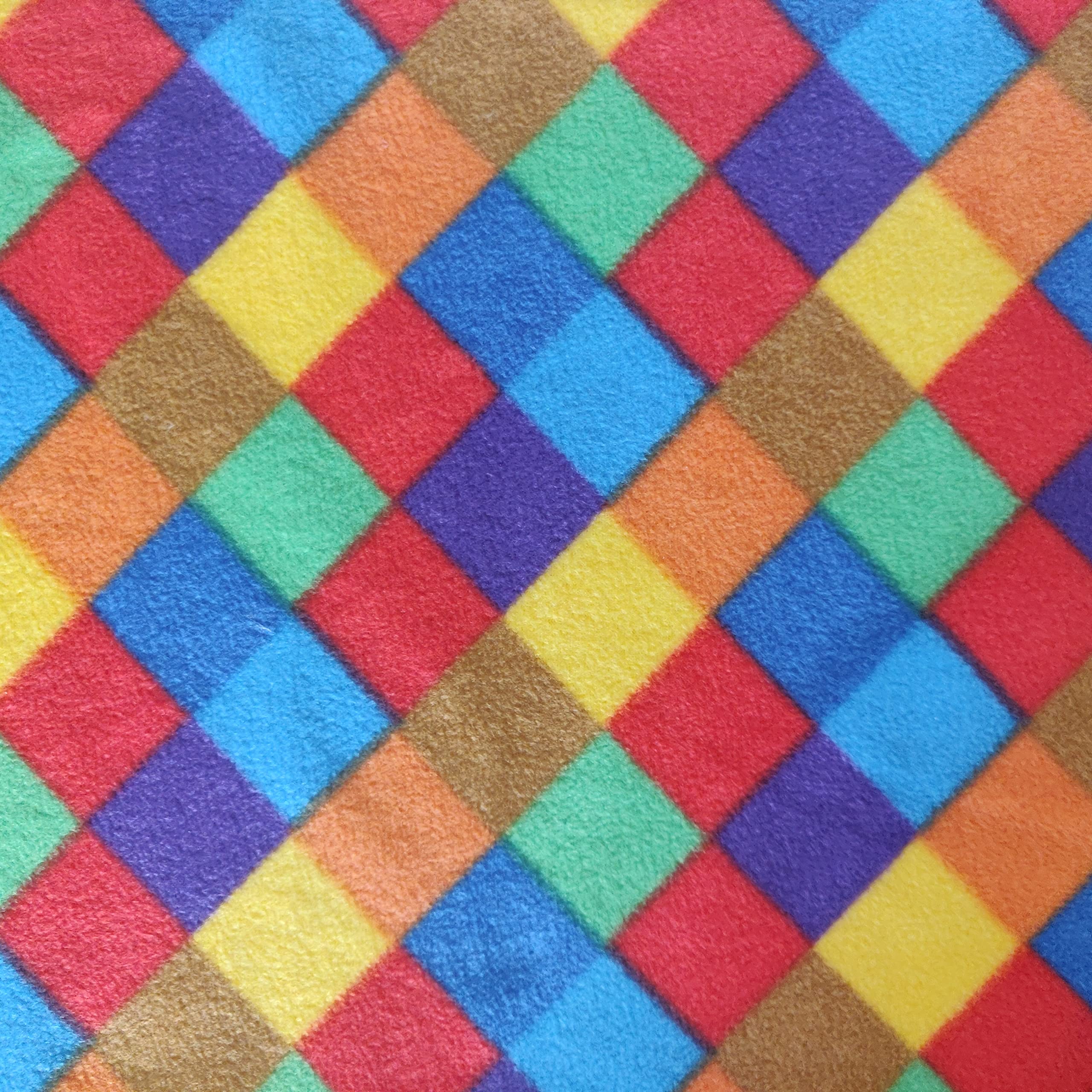 Printed Polar Fleece Fabric Material - Rainbow Checks, 1Mtr 150cmx100cm