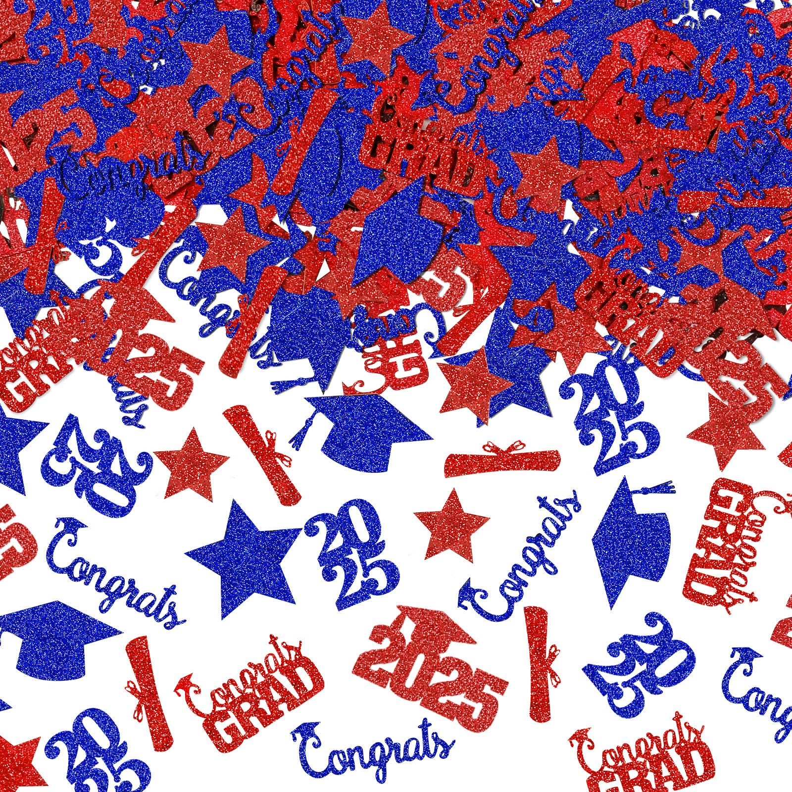 200Pcs 2025 Graduation Confetti Red and Blue Graduation Confetti for Table 2025 Red and Blue 2025 Table Decorations