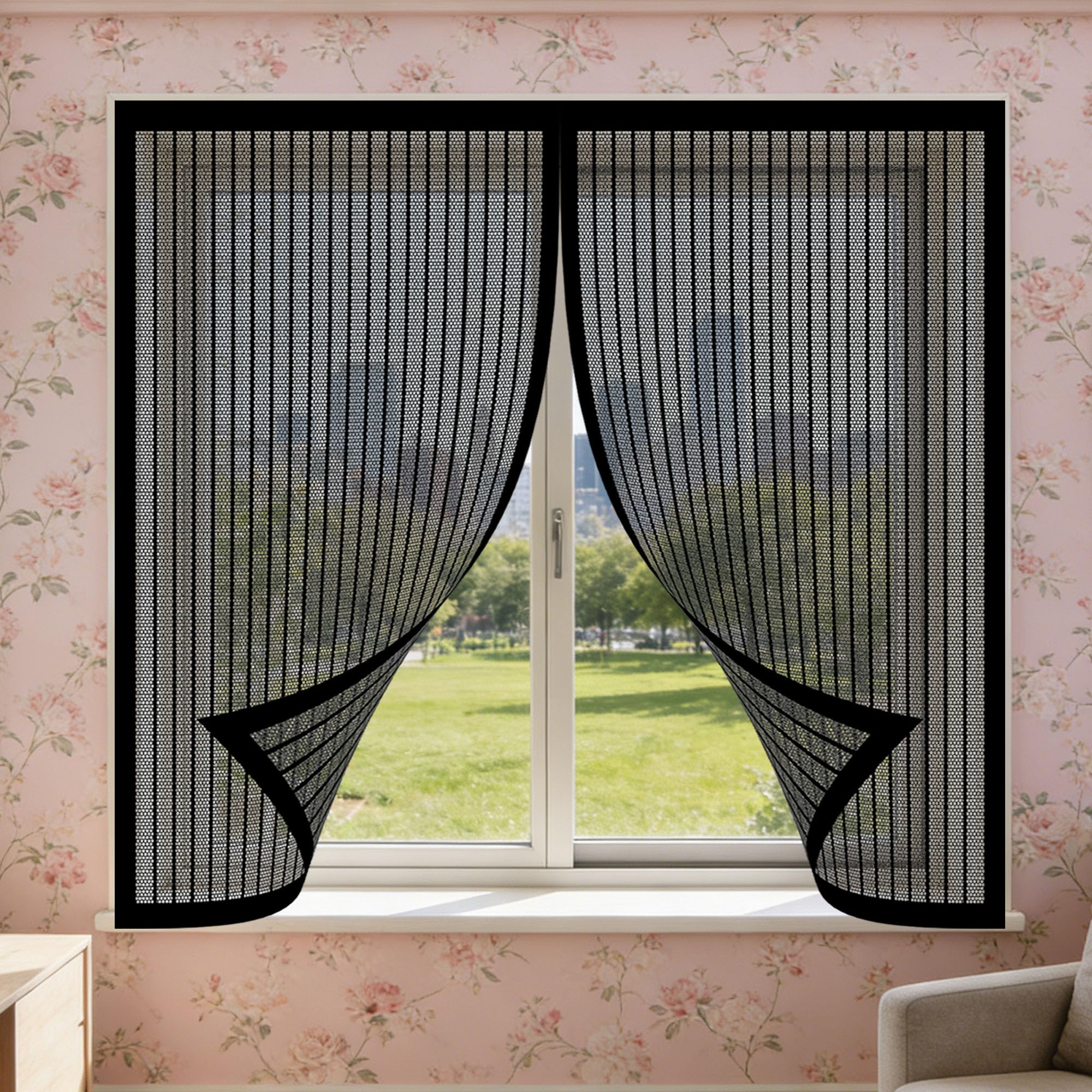Moustiquaire fenêtre sans perçage 165x150cm aimantée noire