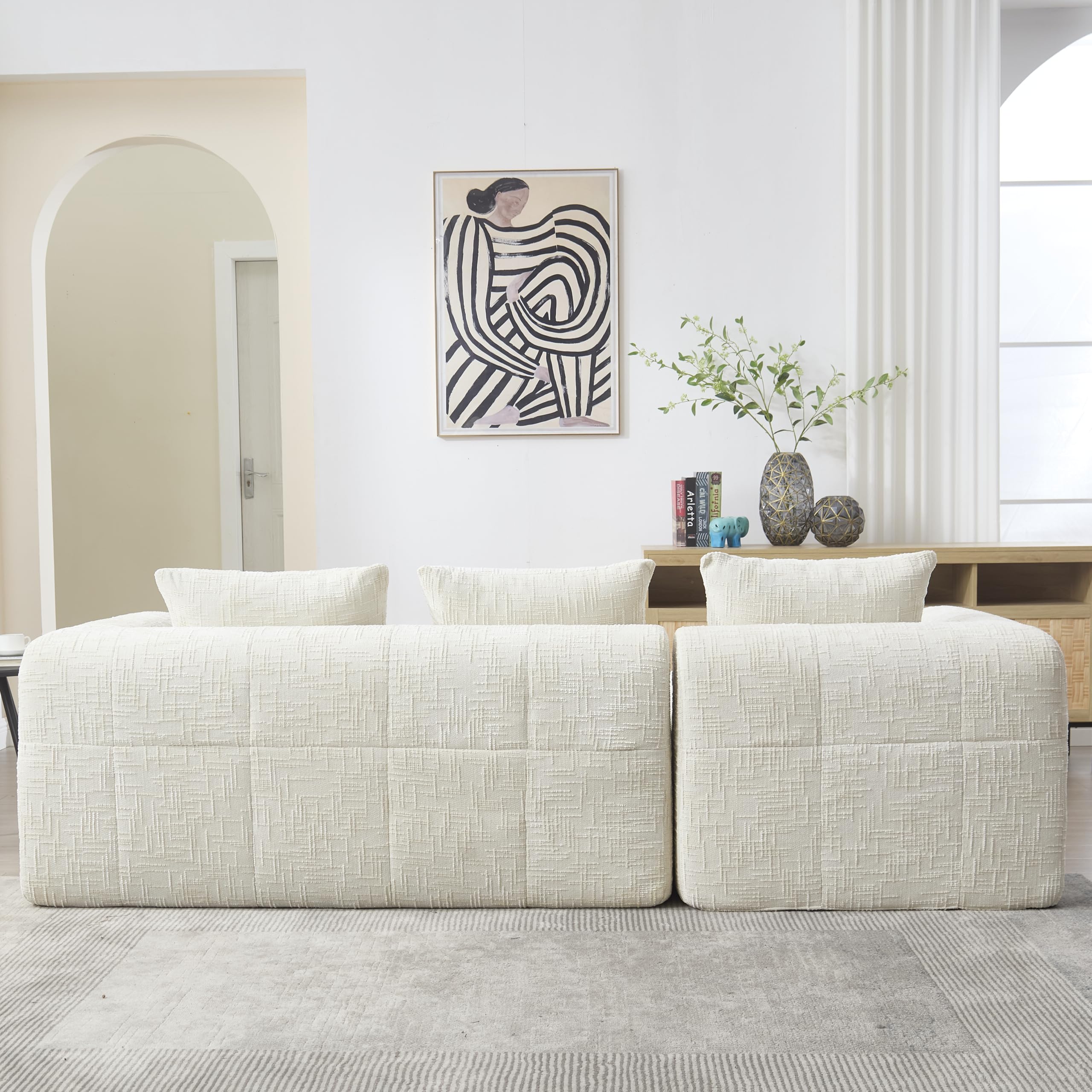 Divano con funzione di sonno Grande divano a 3 posti a forma di L, design moderno, mobili imbottiti, poltrona lounge con chaise longue, braccioli e 3 cuscini