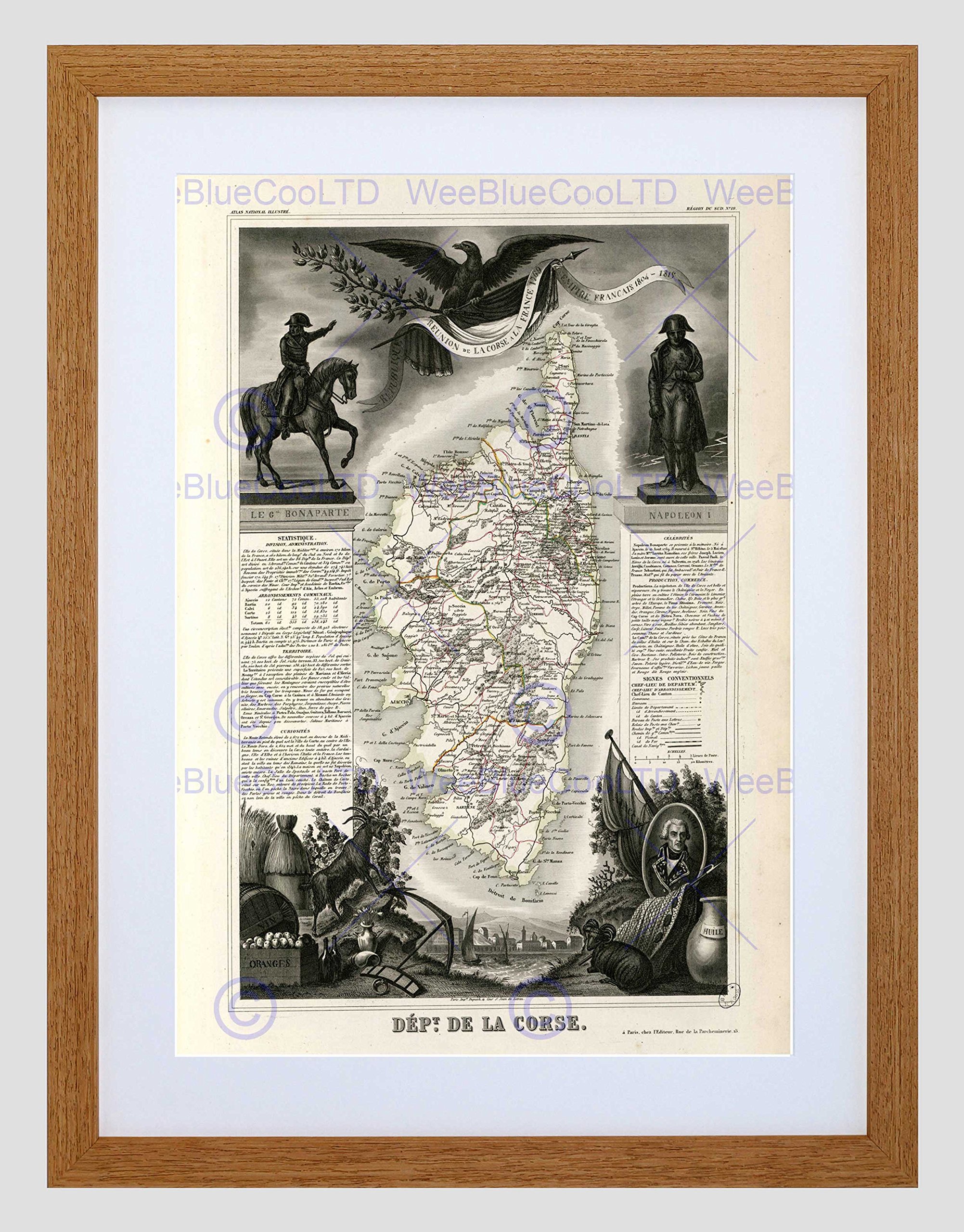 Wee Blue CooMap Old France Levasseur Corsica Department Framed Wall Art Print