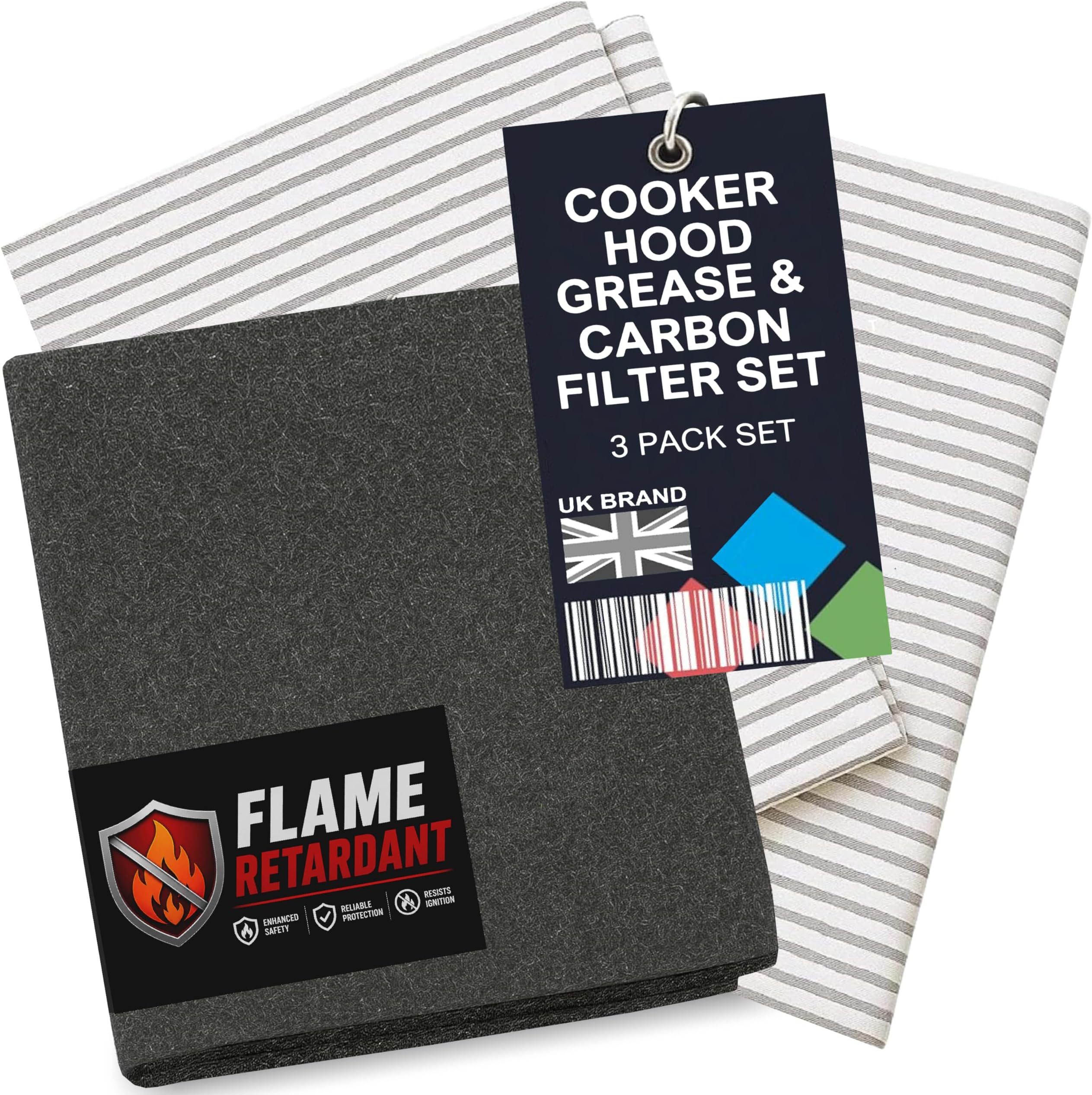 Grease and Carbon Cooker Hood Filters, Pack of 3, Cut to Size, Vent Filters for All Cooker Hoods & Extractor Fans, Universal Cooker Hood Fan Filters, Kitchen Extractor